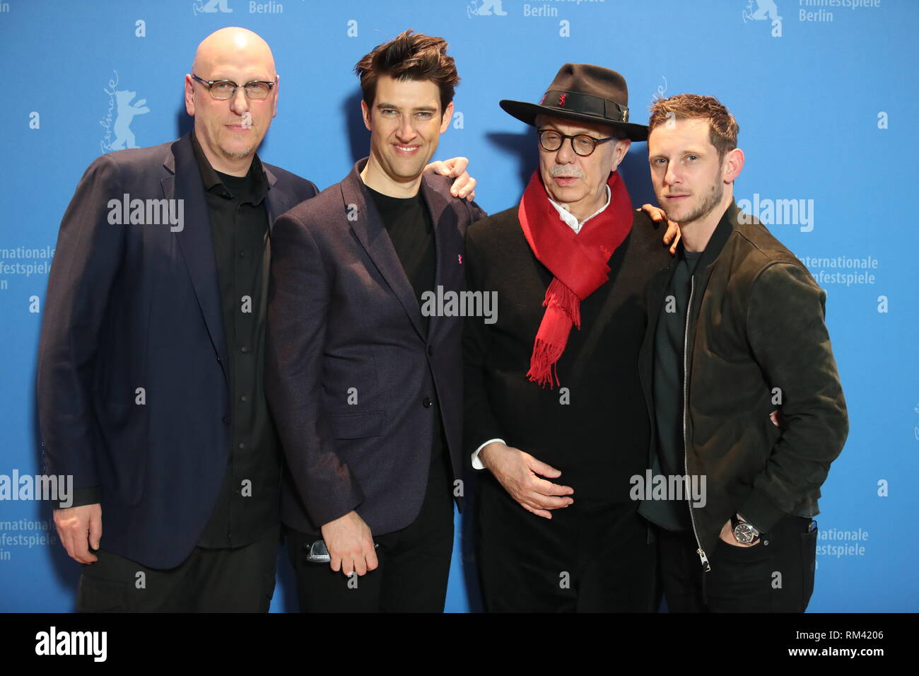 Berlin, Germany. 11th Feb, 2019. 69th Berlinale, Photocall 'Skin', USA, Panorama: Oren Moverman, producer (l-r), Guy Nattiv, director and screenwriter, Berlinale director Dieter Kosslick and Jamie Bell, British actor. Credit: Christof Soeder/dpa/Alamy Live News Stock Photo