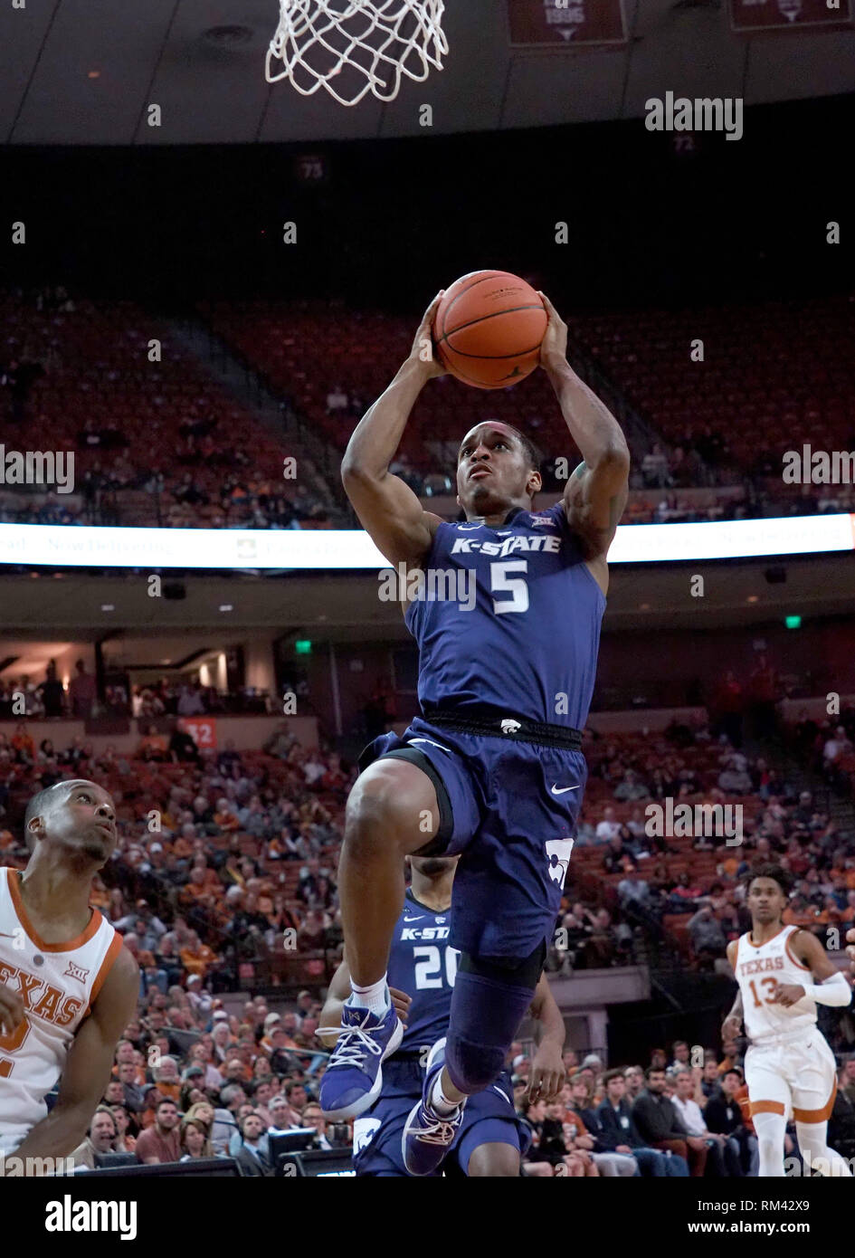 Feb 12, 2019. Barry Brown Jr #5 of the Kansas State Wildcats in action vs the Texas Longhorns at the Frank Erwin Center in Austin Texas. K-State defeats Texas 71-64.Robert Backman/Cal Sport Media. Stock Photo