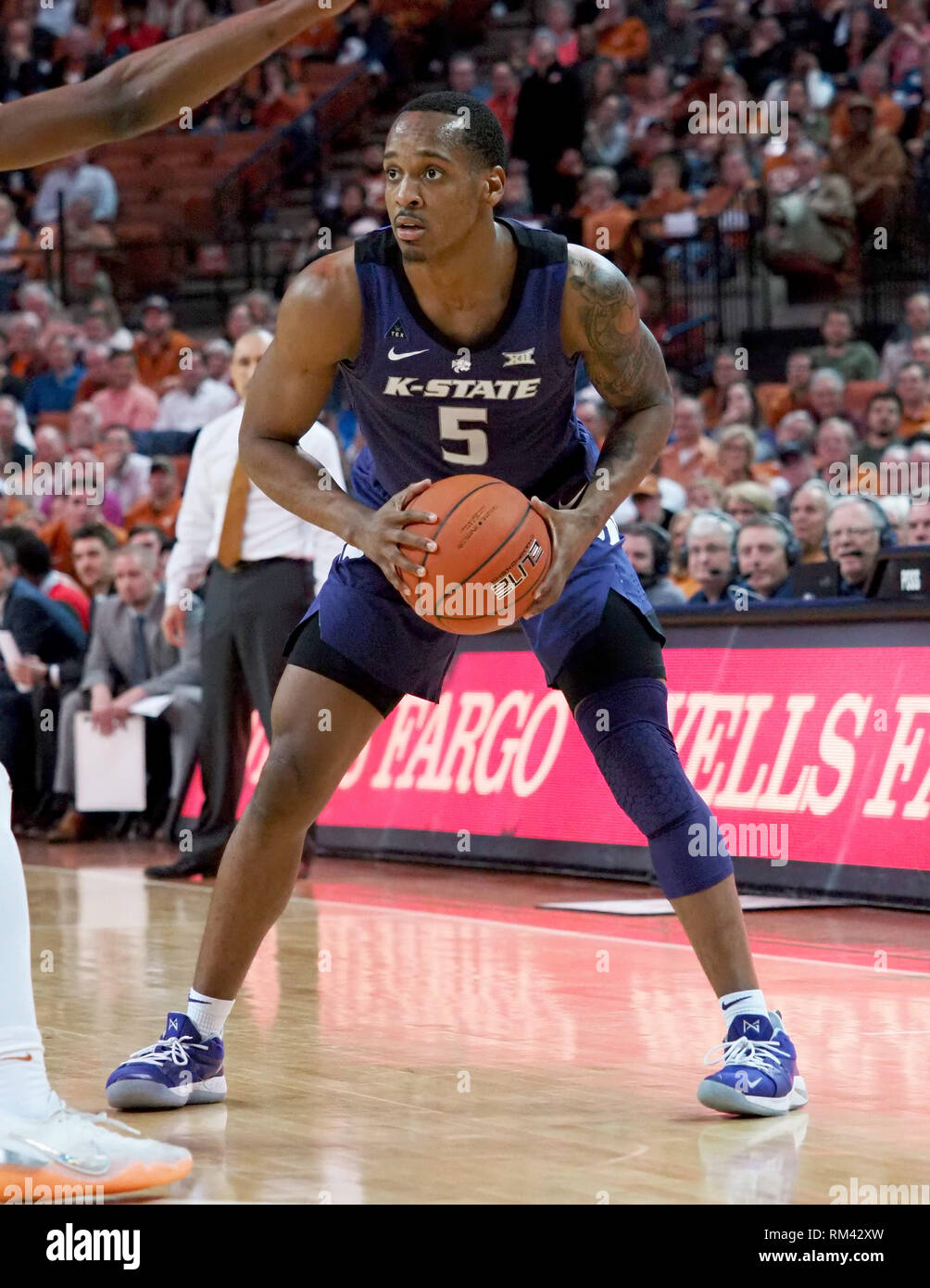 Feb 12, 2019. Barry Brown Jr #5 of the Kansas State Wildcats in action vs the Texas Longhorns at the Frank Erwin Center in Austin Texas. K-State defeats Texas 71-64.Robert Backman/Cal Sport Media. Stock Photo