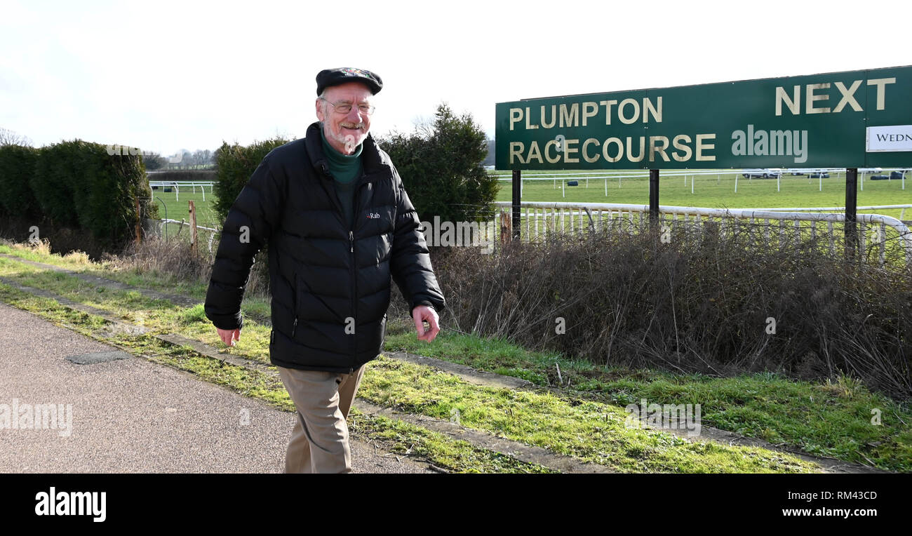Brighton, UK. 13th Feb, 2019. Punter Pat Bolton enjoys racing being back again at Plumpton Racecourse in Sussex after the recent suspension of horse racing throughout Britain due to an outbreak of equine flu Credit: Simon Dack/Alamy Live News Stock Photo