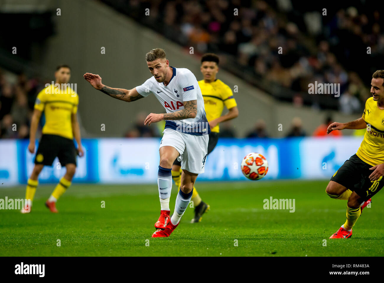 London, UK. 13th Feb, 2019. Toby Alderweireld of Tottenham Hotspur during the UEFA Champions League round of 16 match between Tottenham Hotspur and Borussia Dortmund at Wembley Stadium, London, England on 13 February 2019. Photo by Salvio Calabrese. Editorial use only, license required for commercial use. No use in betting, games or a single club/league/player publications. Credit: UK Sports Pics Ltd/Alamy Live News Stock Photo