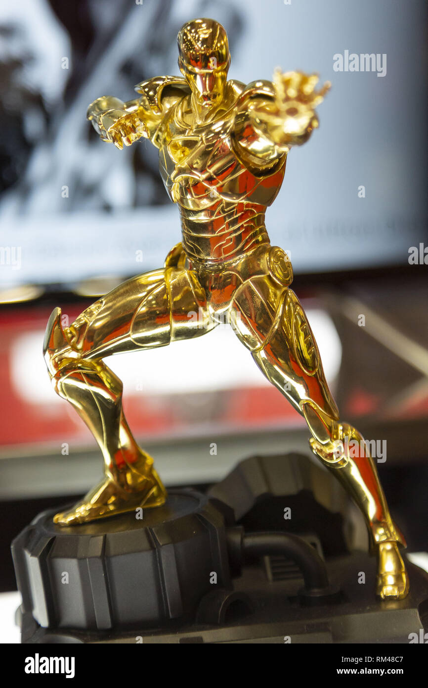 Tokyo, Japan. 13th Feb, 2019. Japan's exclusive edition of a Gold-plated  Iron Man which costs 108,000 yen (974 USD) on display during the 87th Tokyo  International Gift Show (TIGS) Spring 2019 in