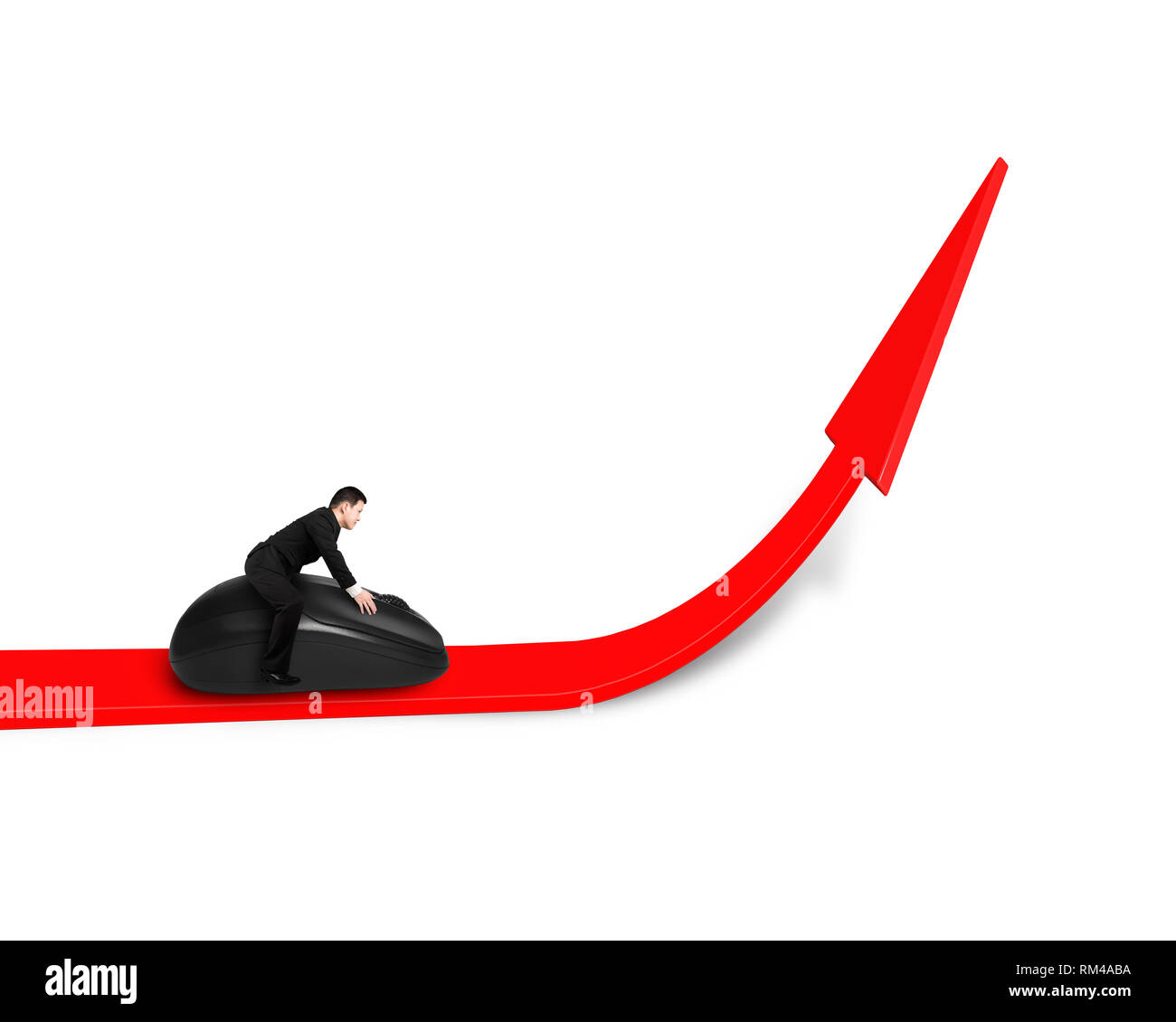 riding computer mouse on growing red arrow isolated in white Stock ...