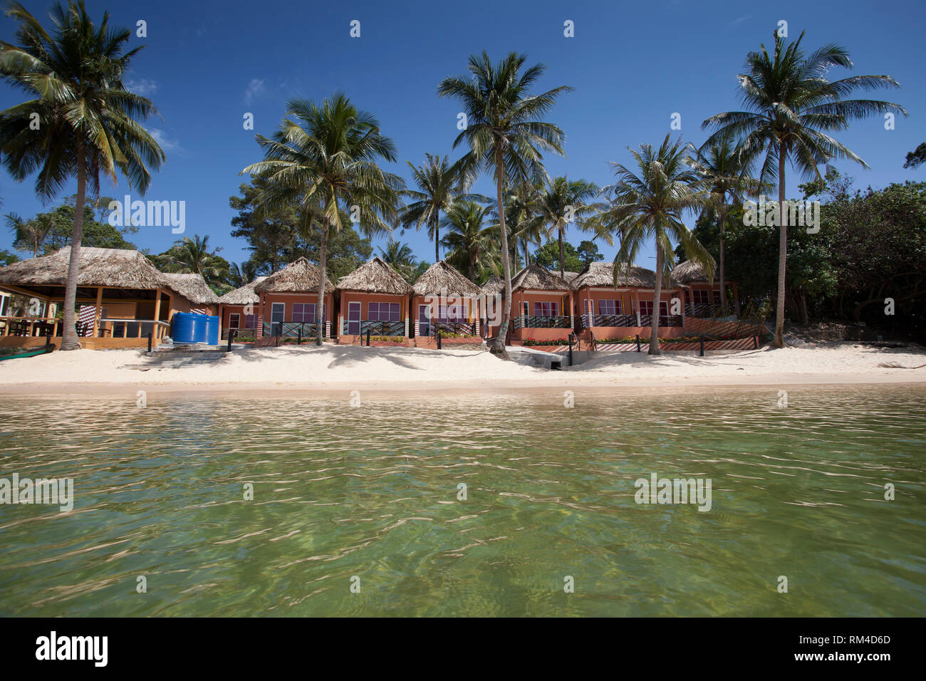 Small resort complex on the beach, Bamboo resort, at Gian Dau ,, Phu Quoc island, Vietnam Stock