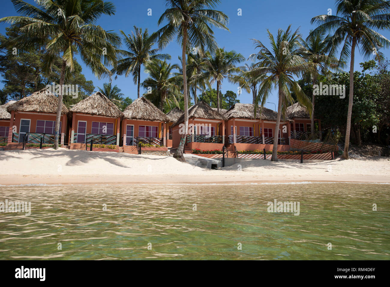 Small resort complex on the beach, Bamboo resort, at Gian Dau ,, Phu Quoc island, Vietnam Stock Photo