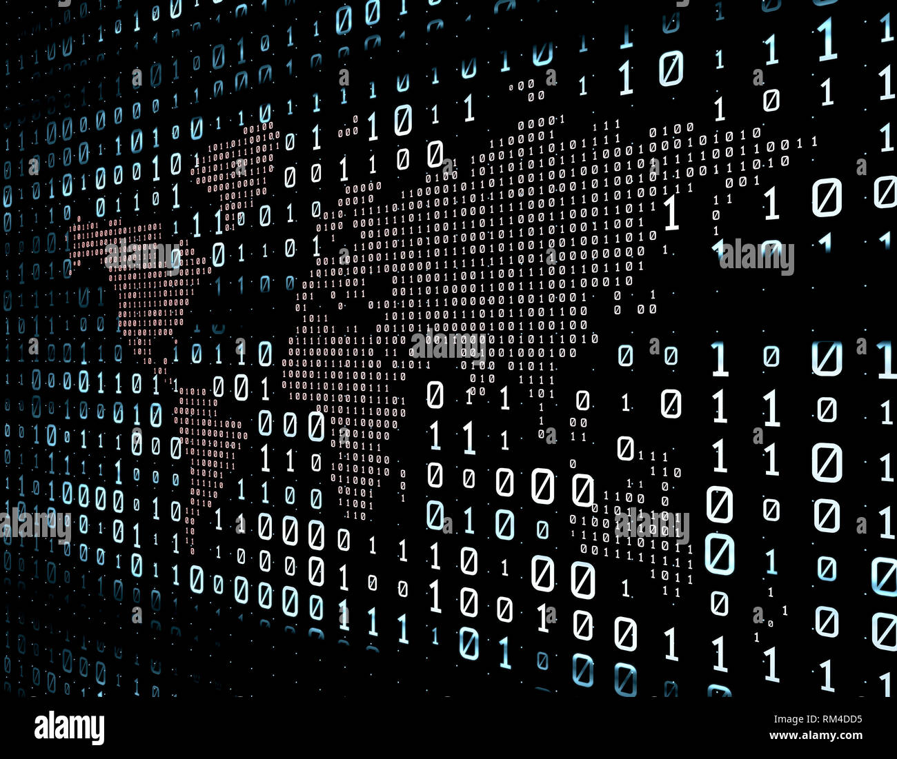 Binary code network matrix, world map, data transmission and storage ...