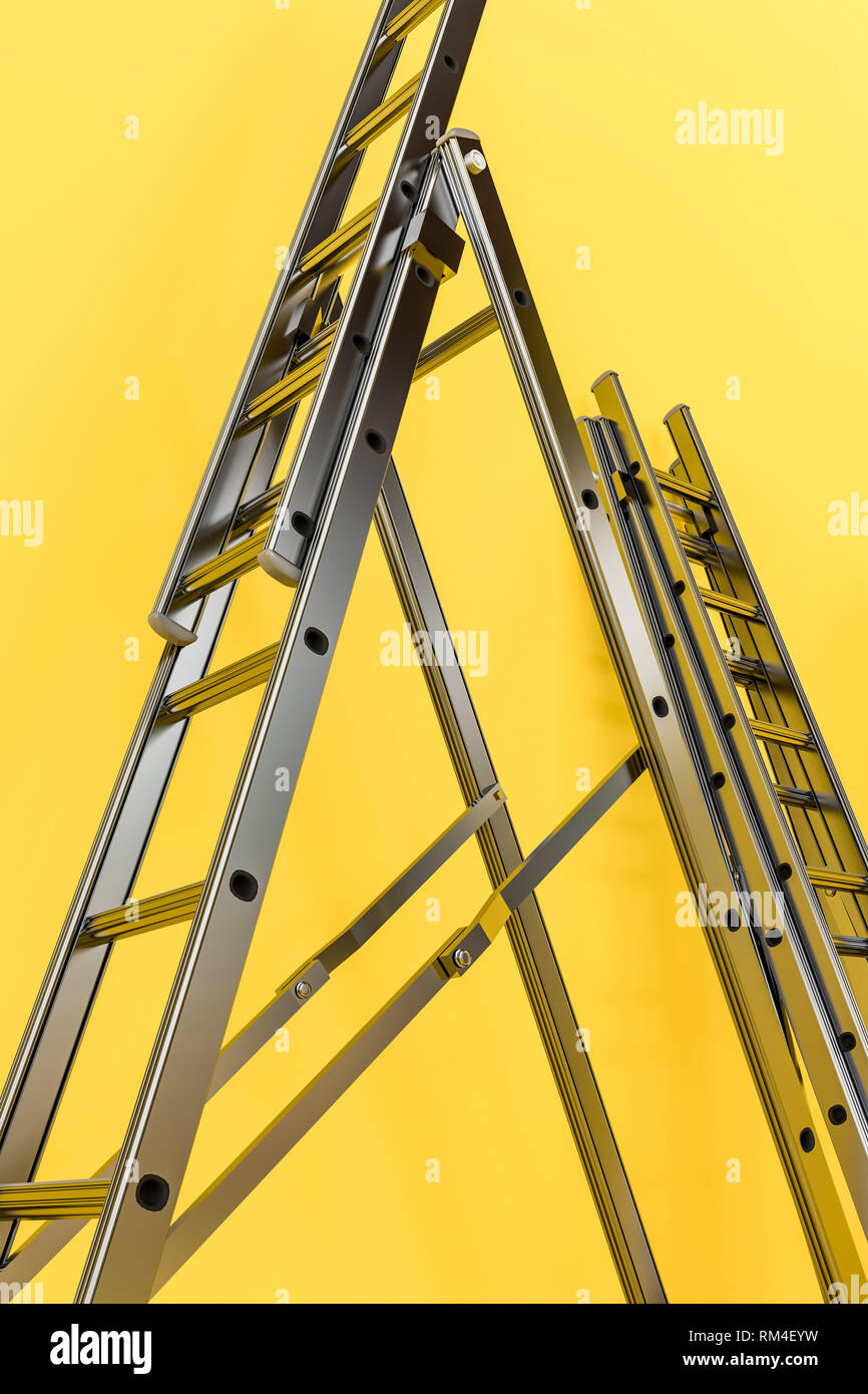 metal ladder isolated on yellow background 3d illustration Stock Photo