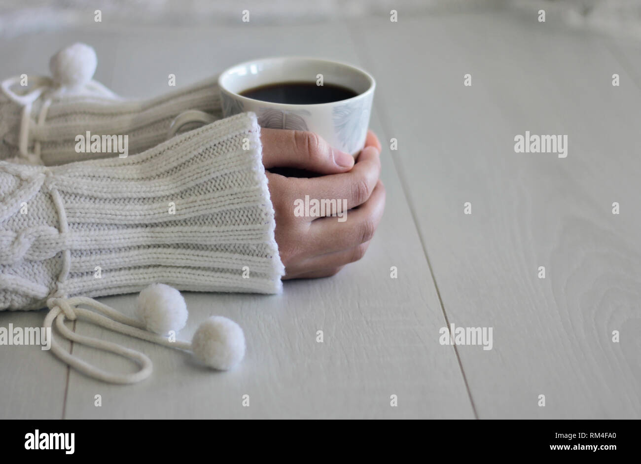 Cup of coffee in female hands on a gray gentle background Stock Photo ...