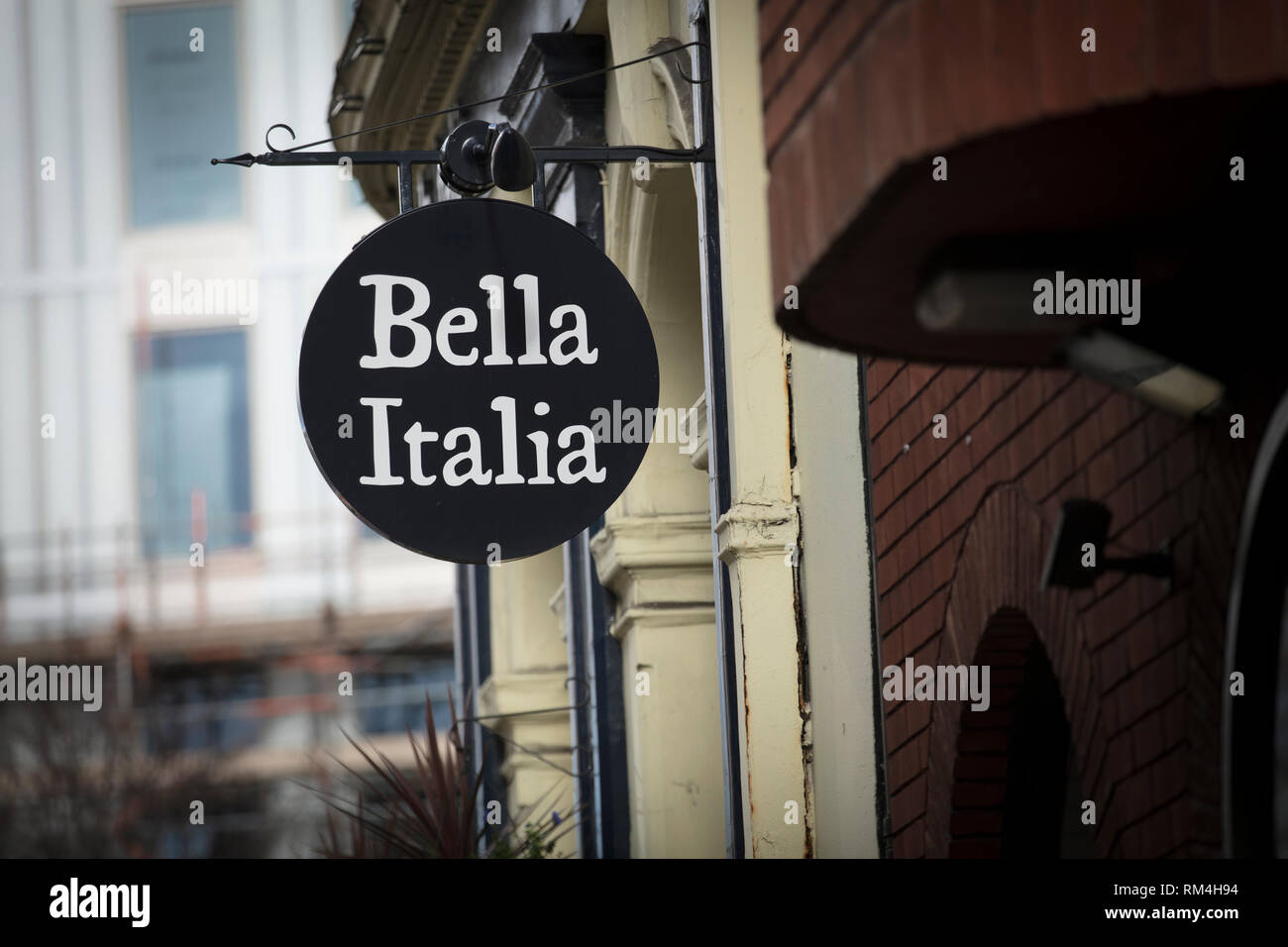 London, Greater London, United Kingdom, 7th February 2018, A sign and logo for Bella Italia Restaurant Stock Photo