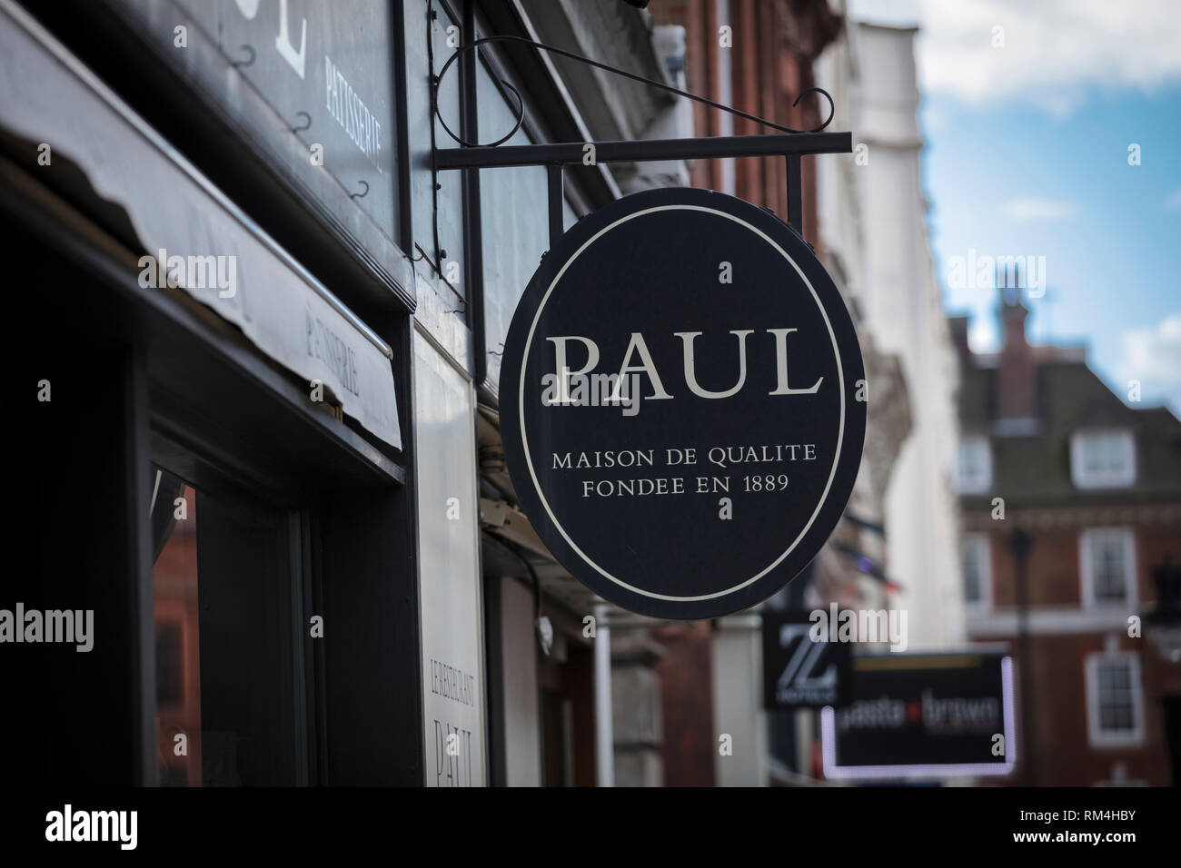 London, Greater London, United Kingdom, 7th February 2018, A sign and logo for PAUL cafe Stock Photo
