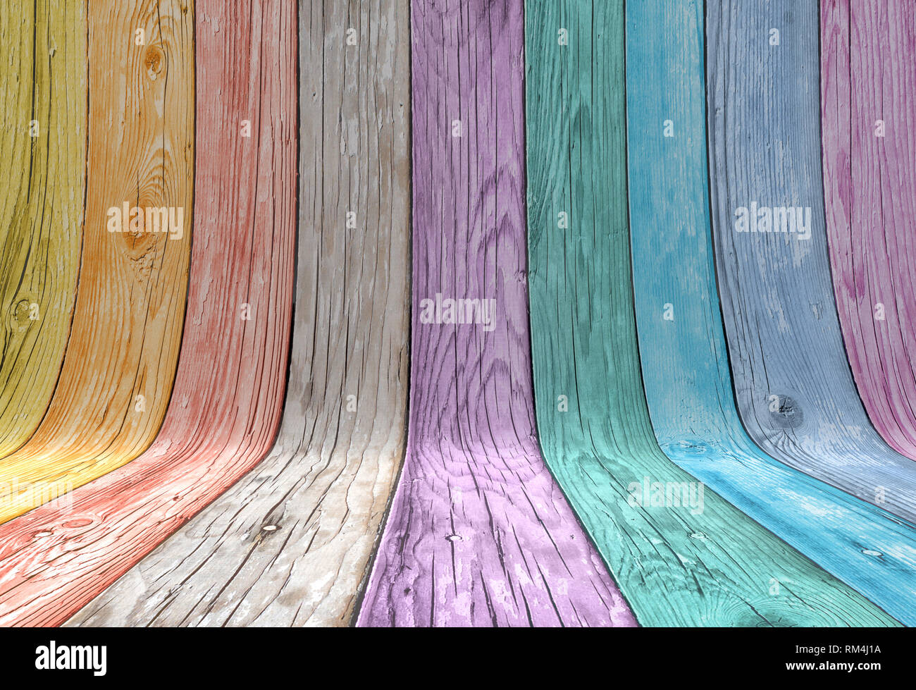 colored geometric rainbow wood background Stock Photo