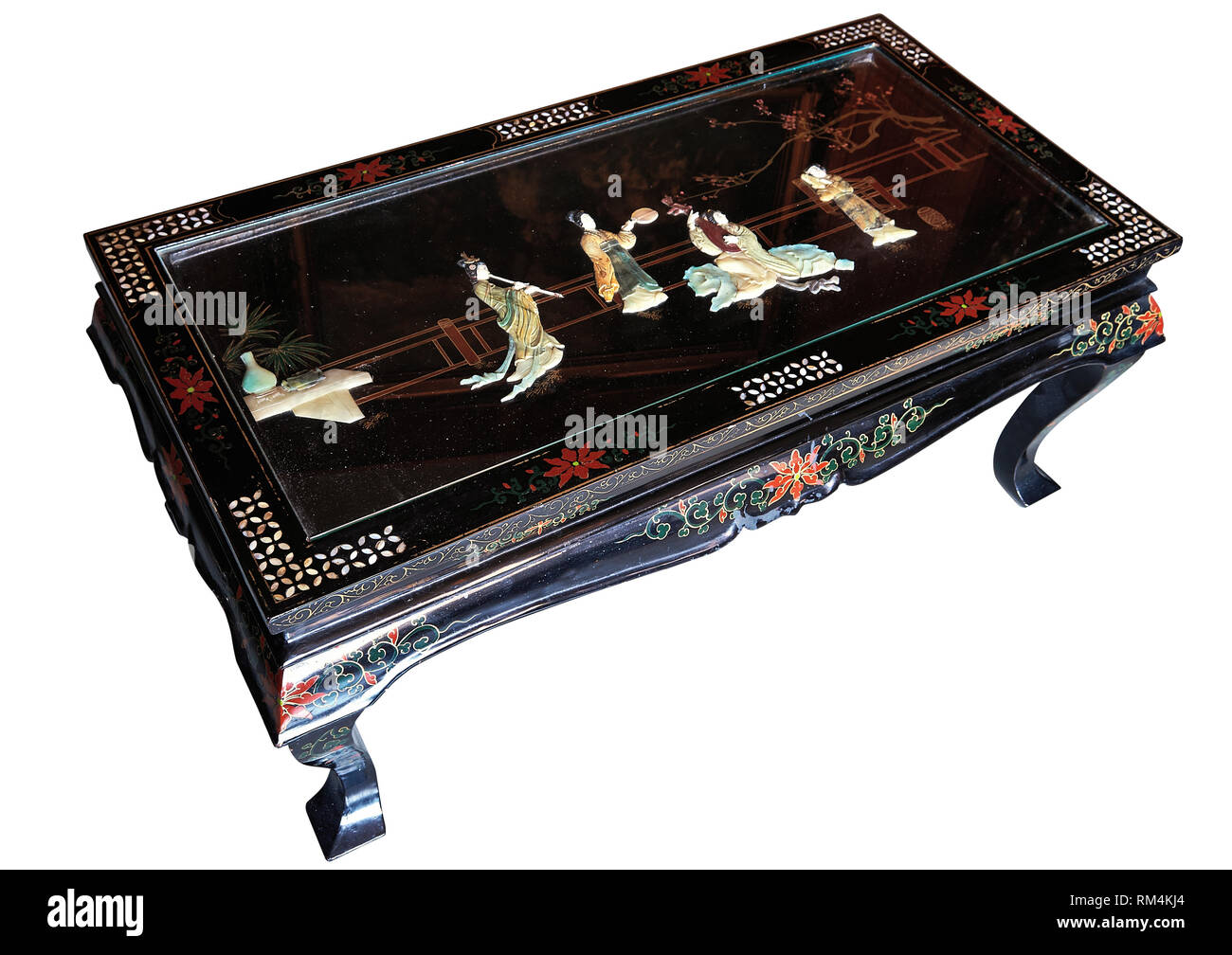 Beautifull decorated antique japanese living room table isolated with clipping path Stock Photo