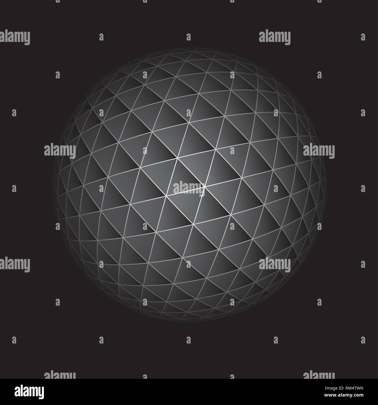 Abstract geometric sphere from triangular faces on dark background, for graphic design - Vector Stock Vector