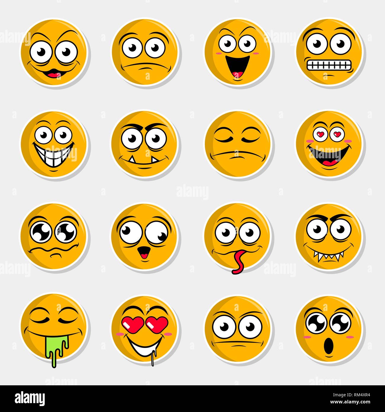 Set of cute happy smiley emotions,vector illustration Stock Vector