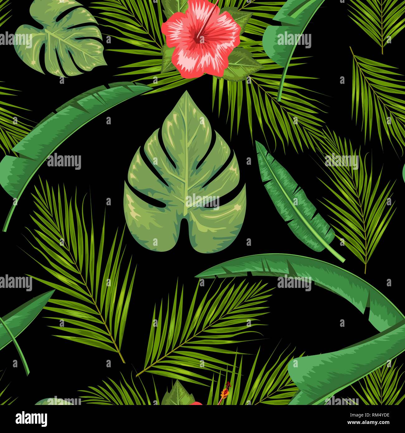 Exotic abstract vector jungle or tropical leaf and flower seamless ...