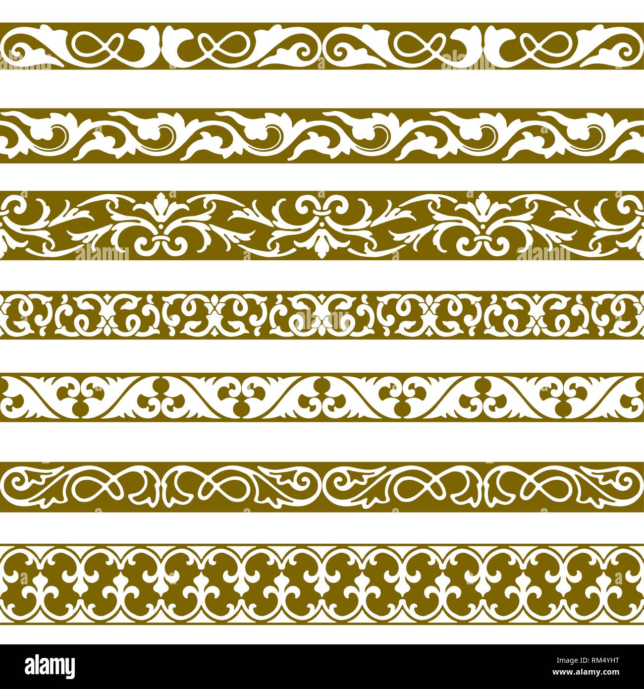 Decorative seamless borders vintage design elements set Stock Vector