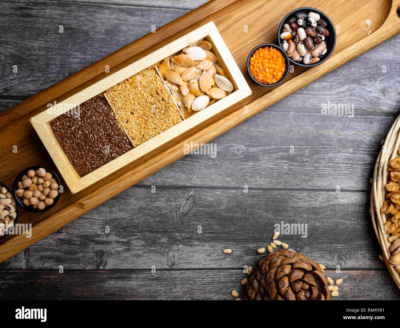 collection set of cereal grains red lentils, mung, beans, chickpea