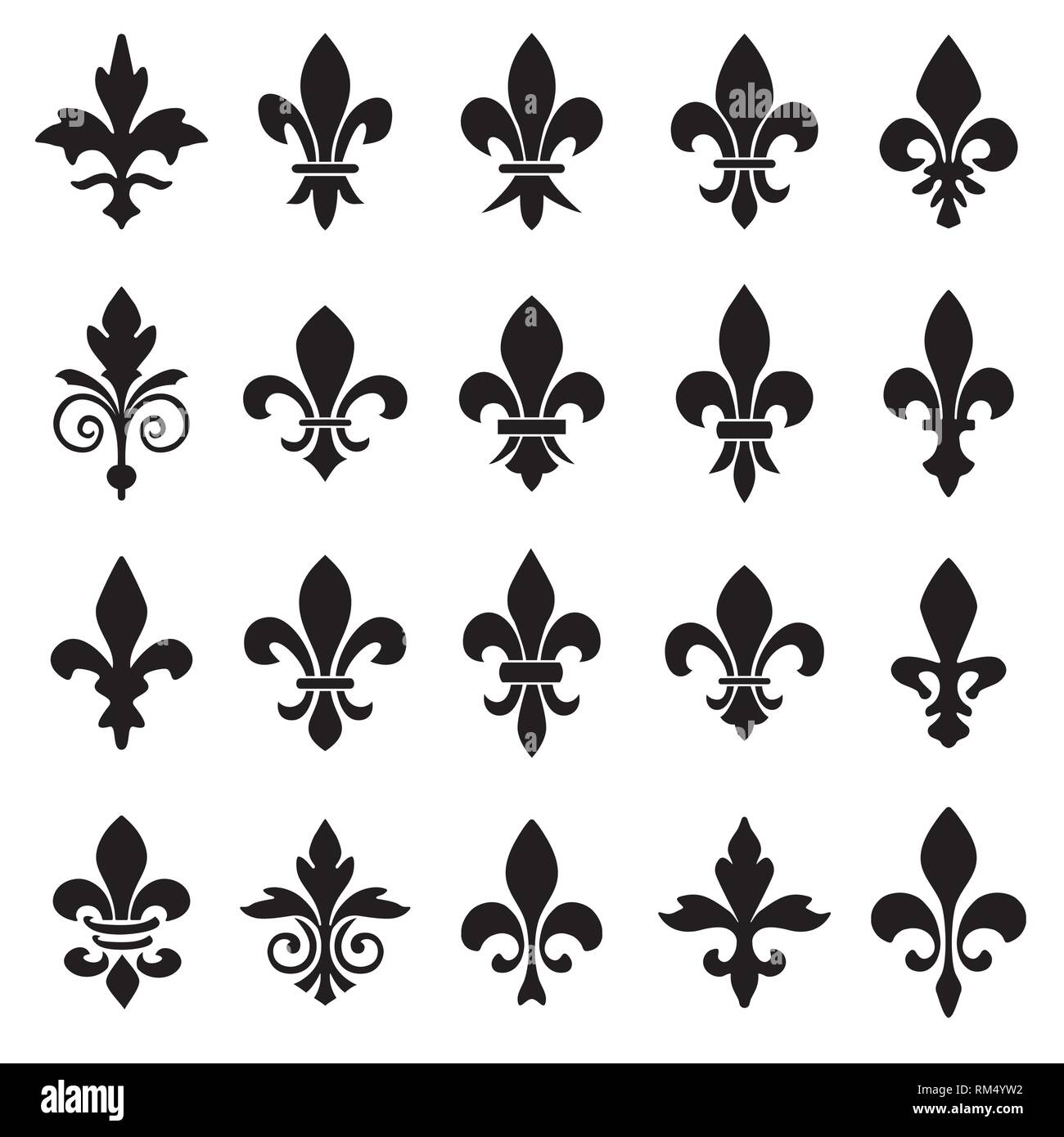 Set of emblems Fleur de Lys symbols. Stock Vector