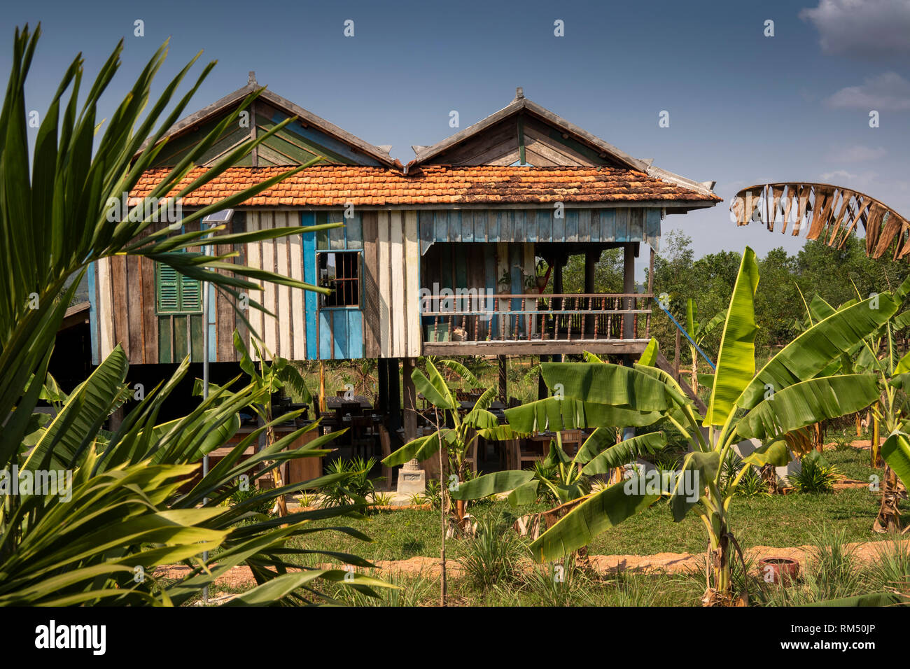 Cambodia, Kampot Province, Kampot, Kon Sat, agriculture, La Plantation pepper plantation traditional wooden building Stock Photo