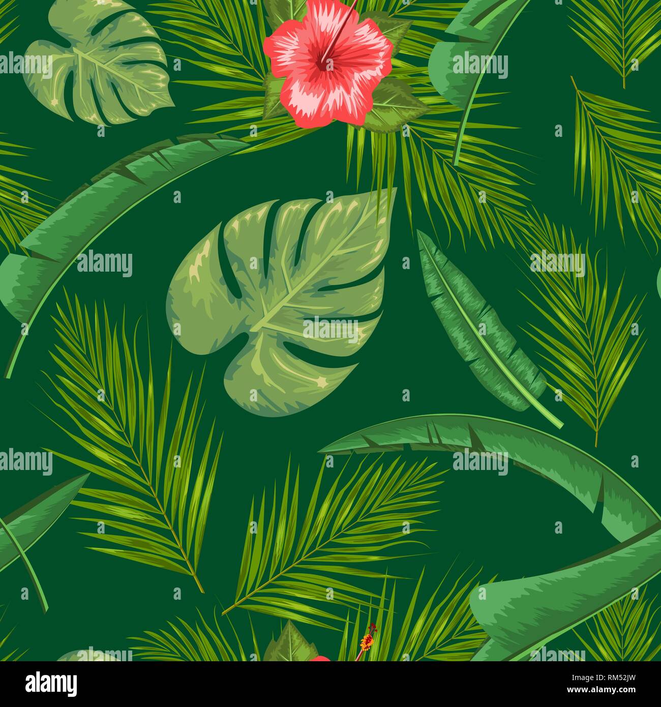 Exotic abstract vector jungle or tropical leaf and flower seamless ...