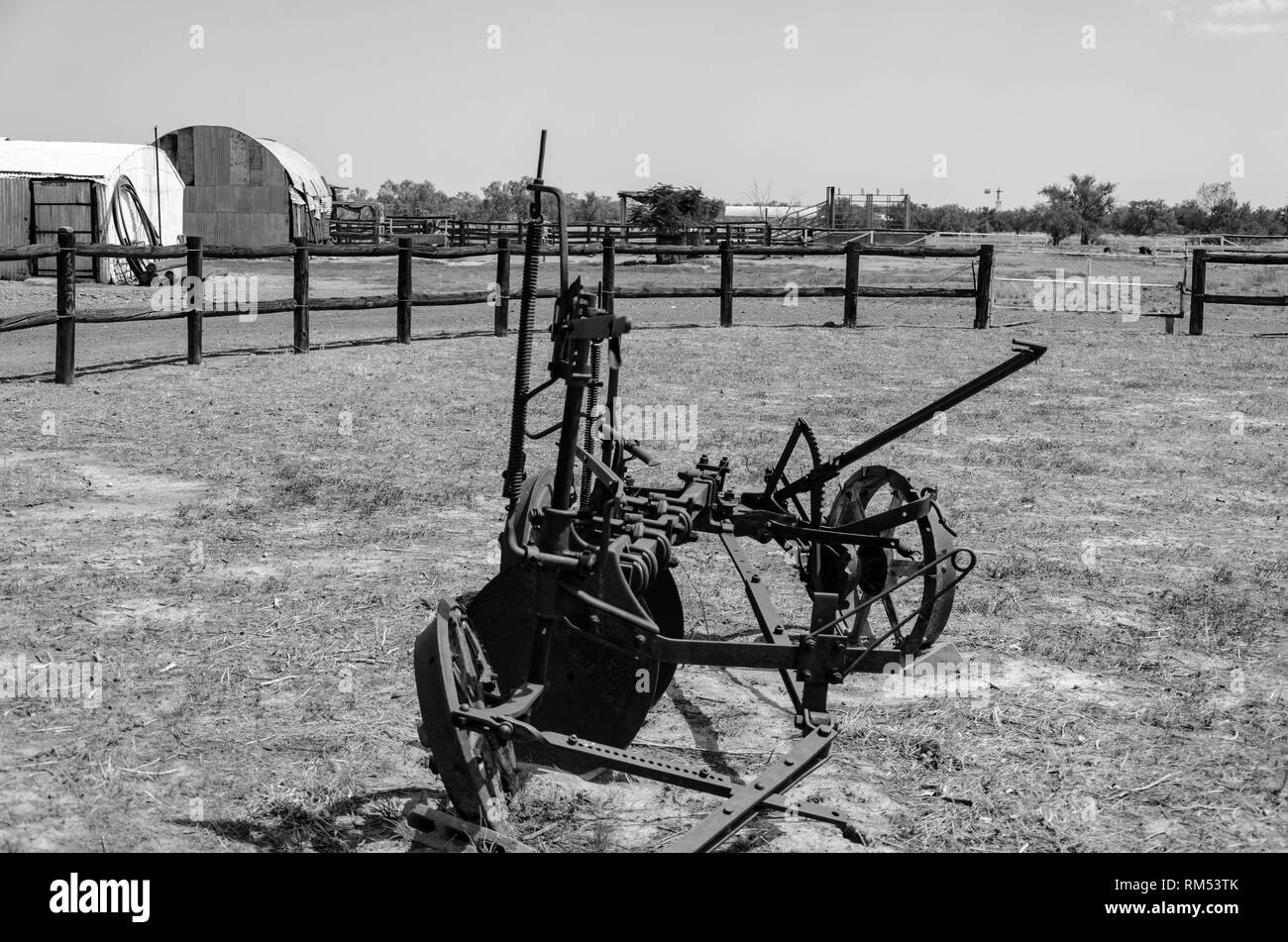 Old farm machinery on display Stock Photo
