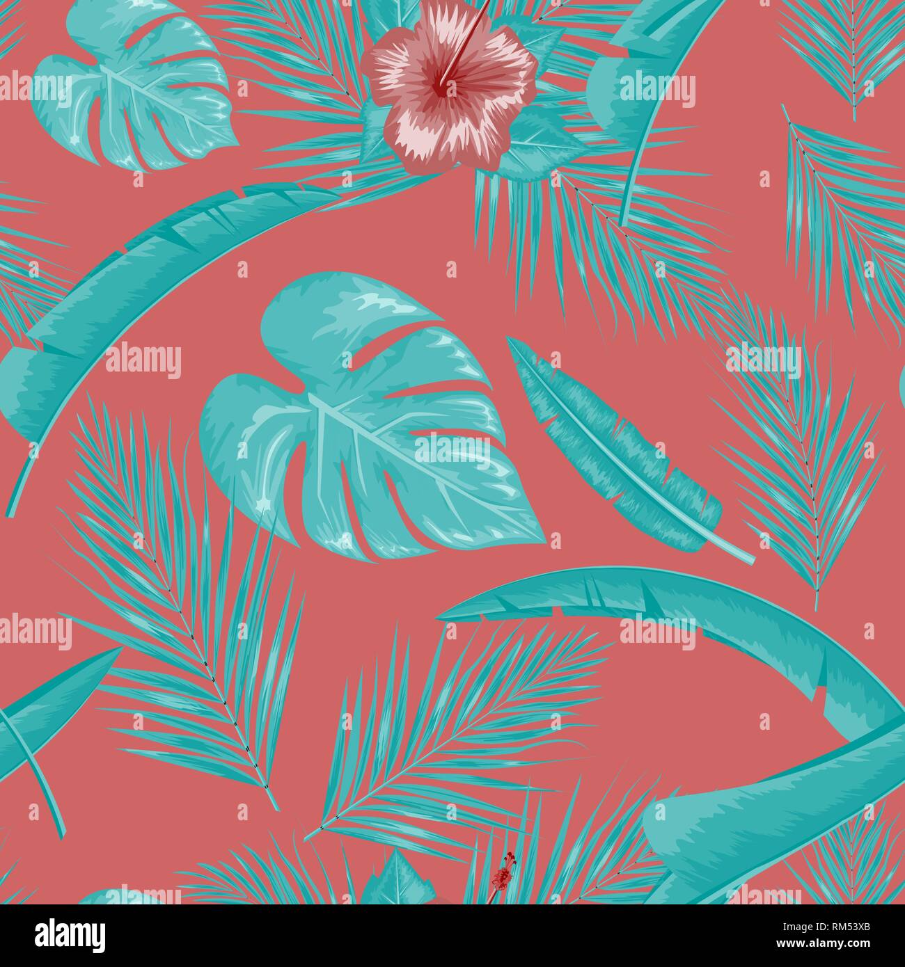 Exotic abstract vector jungle or tropical leaf and flower seamless ...