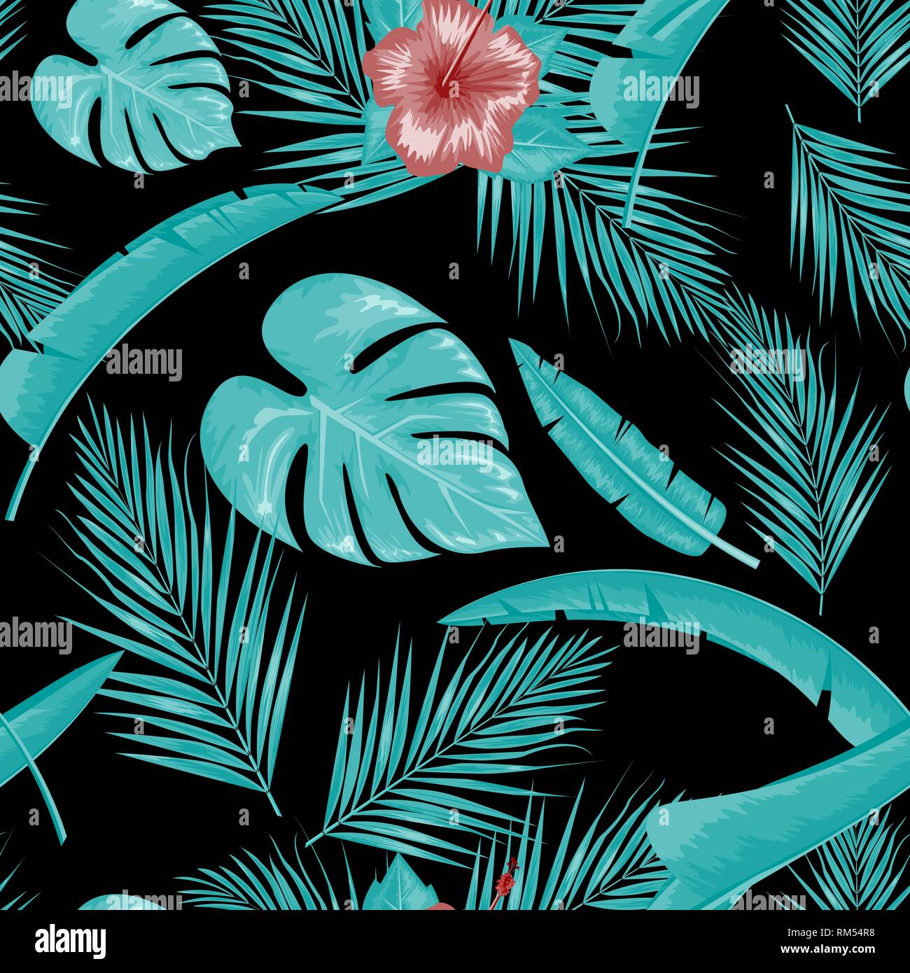 Exotic abstract vector jungle or tropical leaf and flower seamless ...