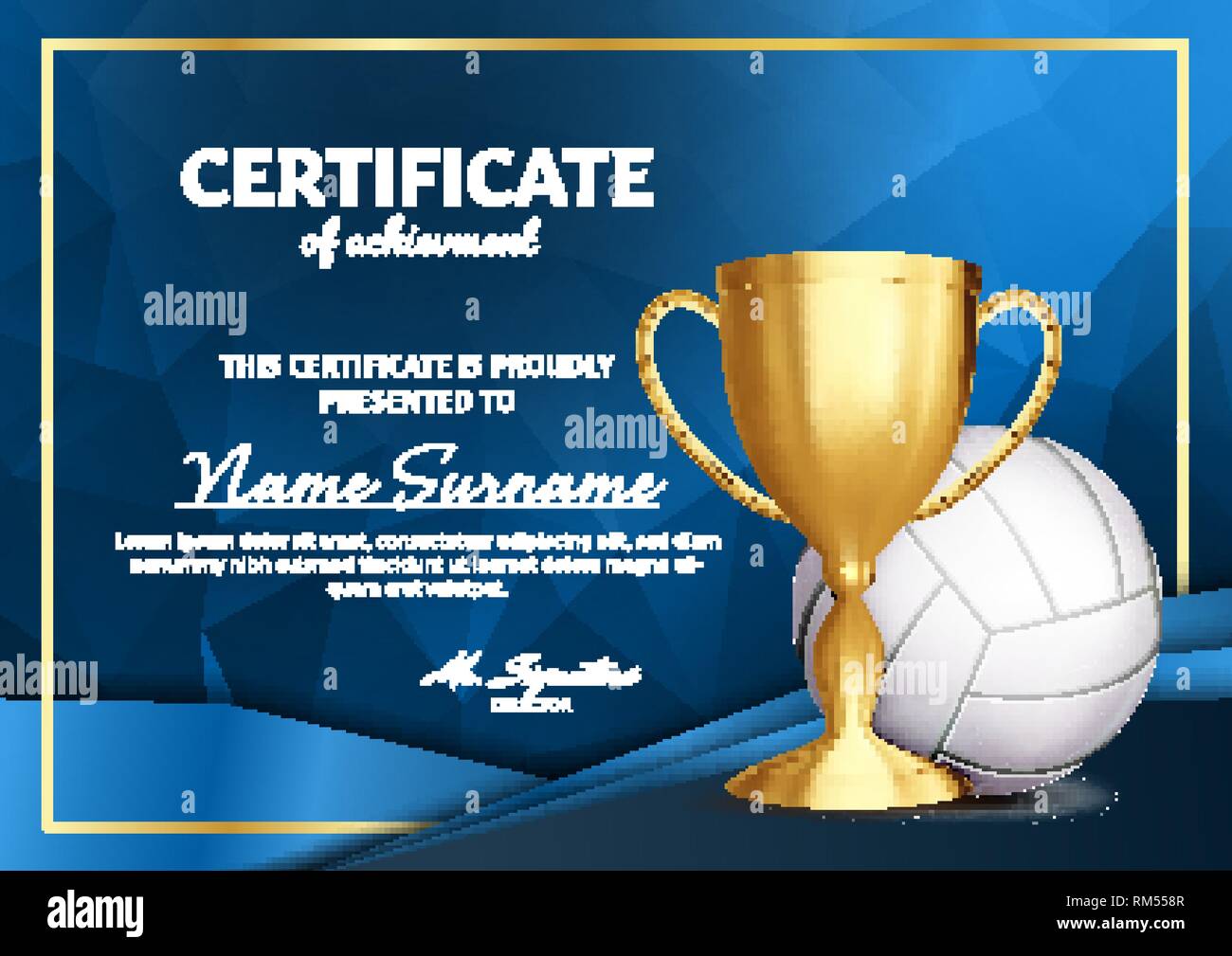Volleyball Certificate Diploma With Golden Cup Vector. Sport Award Template.  Achievement Design. Honor Background. A4 Horizontal. Illustration Stock  Vector Image & Art - Alamy
