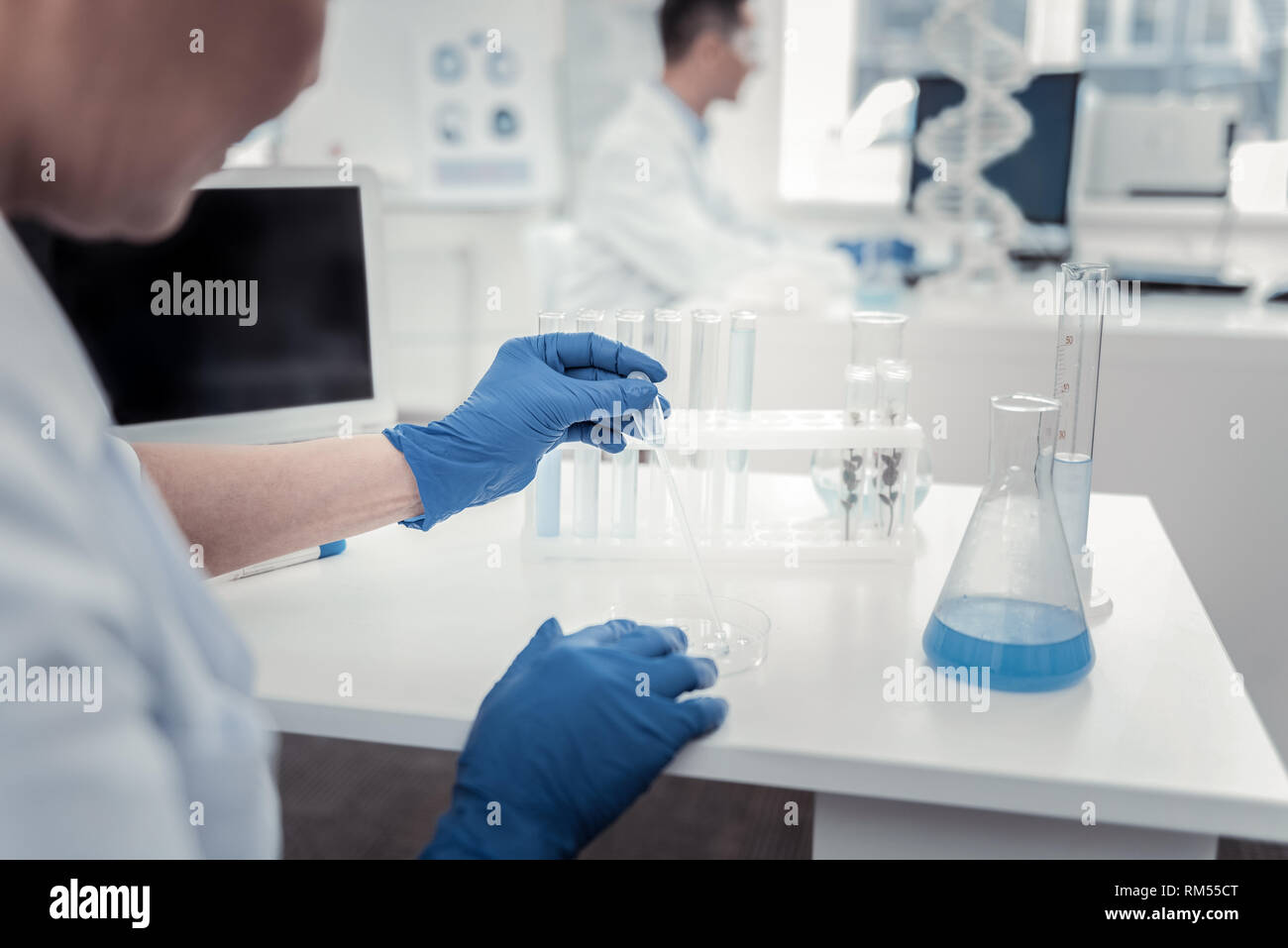 Precise biological research using special laboratory equipment Stock Photo