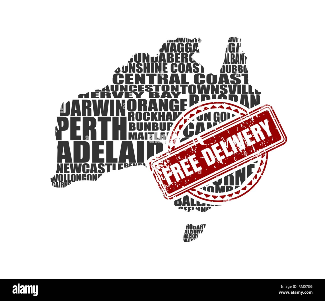 Map of Australia. Free delivery stamp Stock Vector