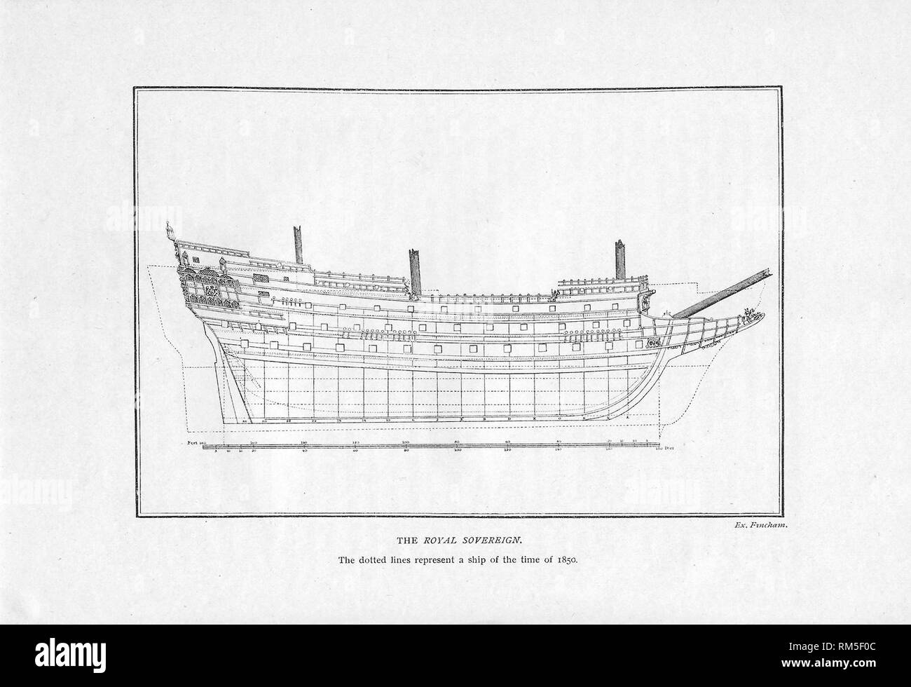 Scale drawing of the Royal Sovereign ship, Illustration 'The British