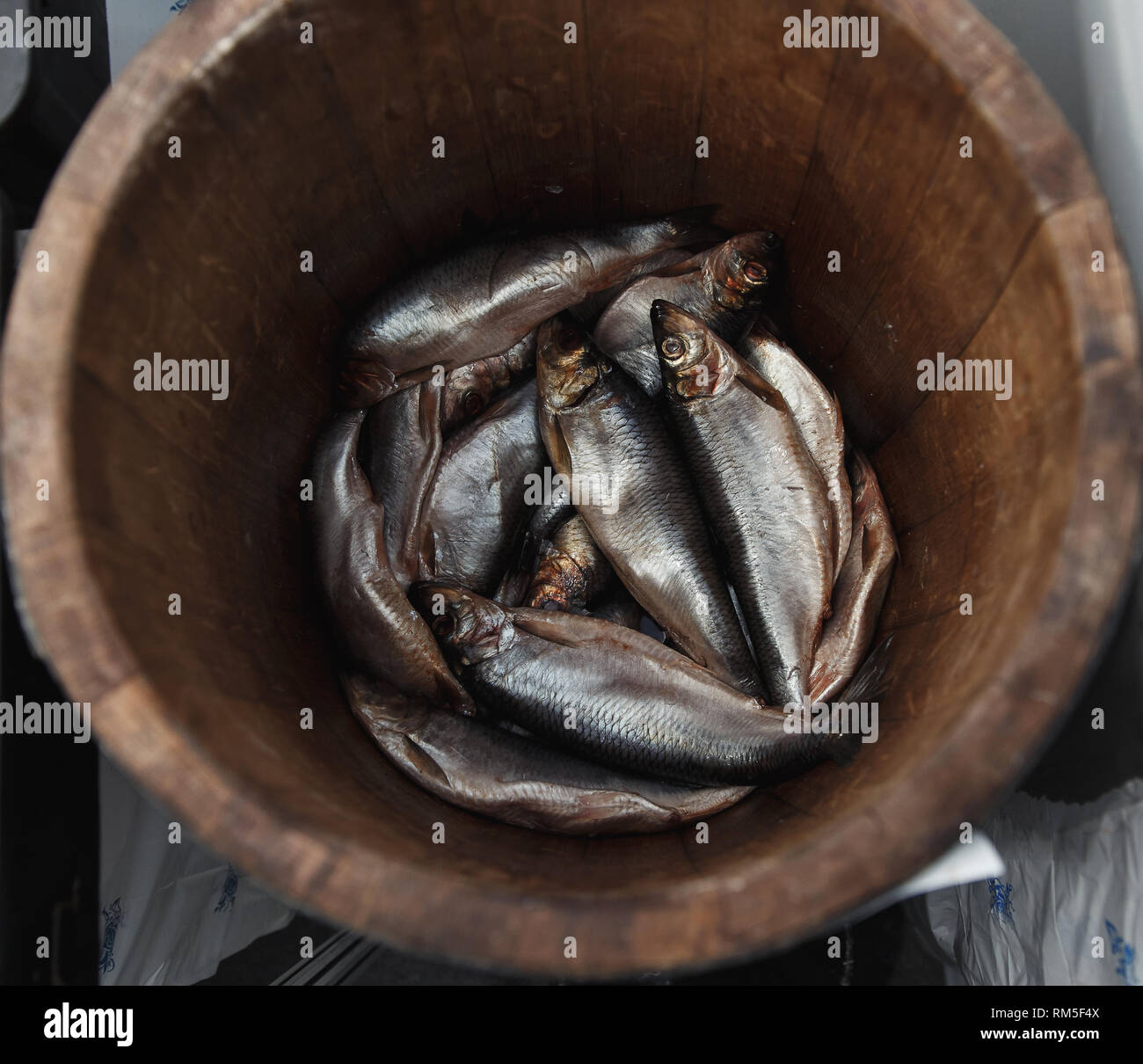 Herring in a wooden barrel sea fish Stock Photo Alamy
