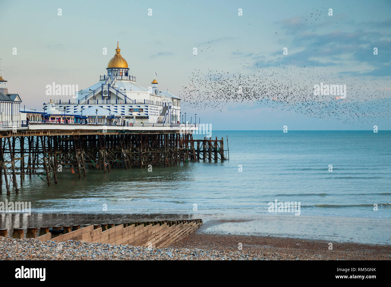 Evening at Eastbourne Pier in East Sussex, England. Stock Photo