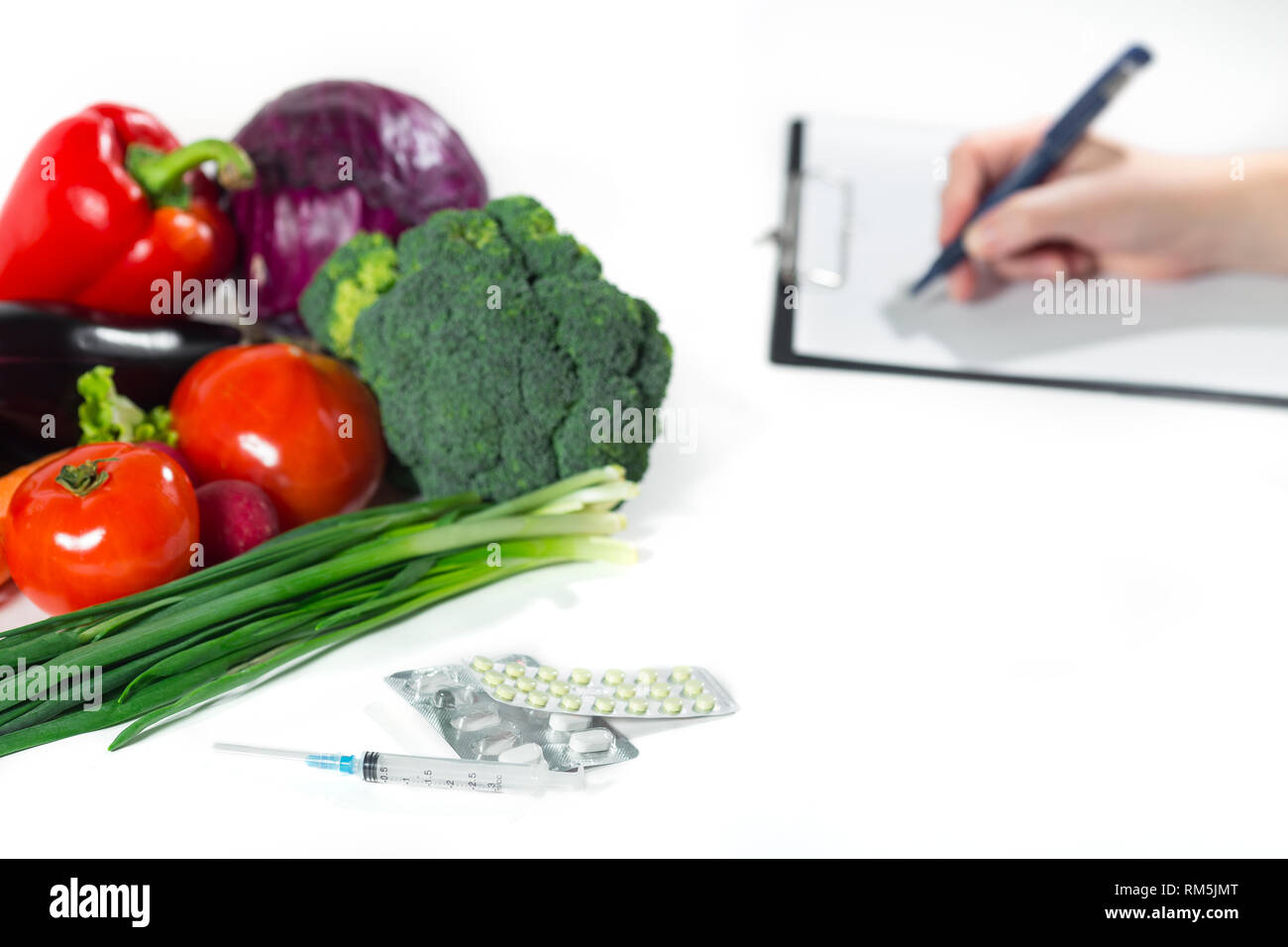 Healthy organic food or medicaments concept. Female person hands