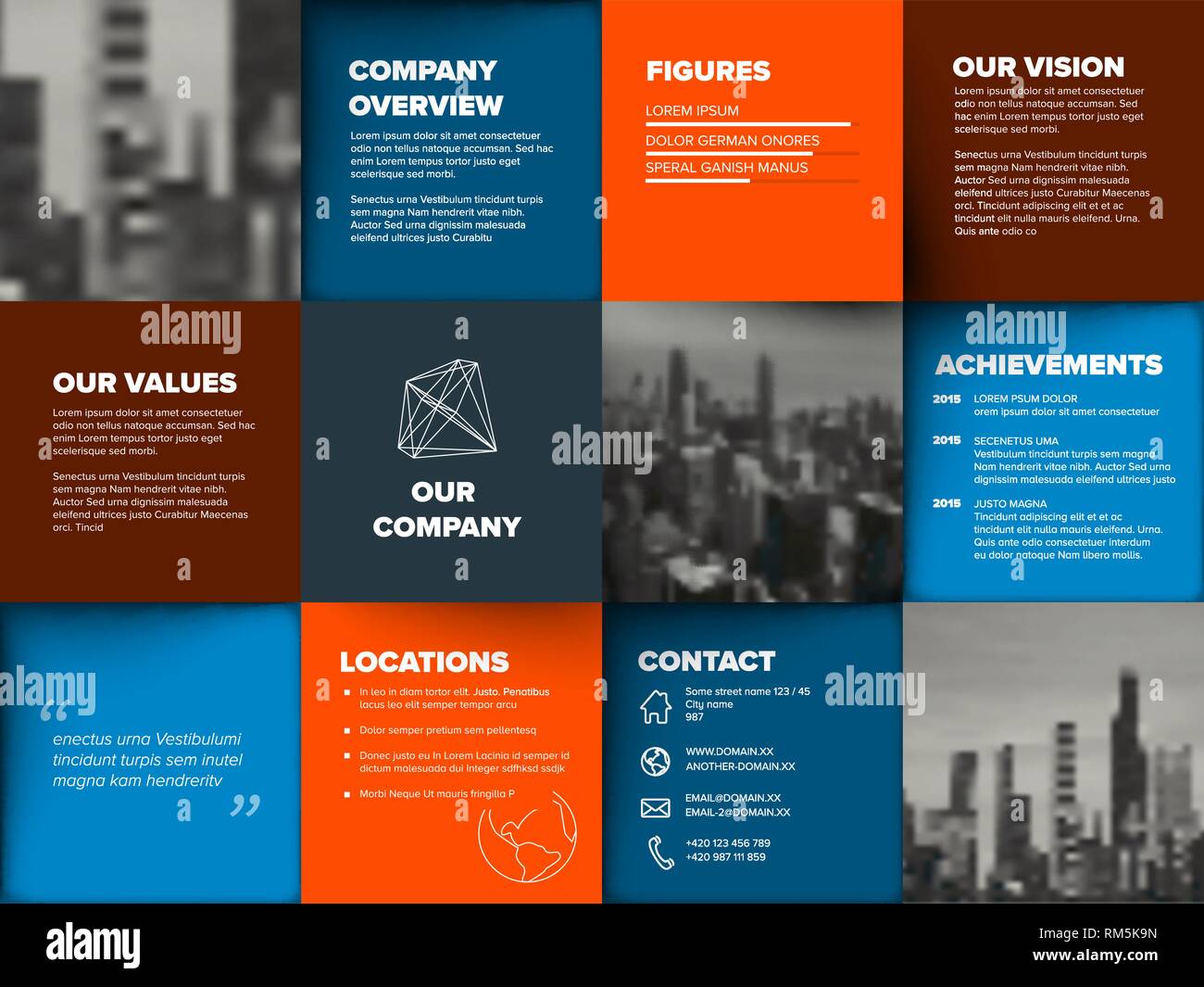 Company profile template corporation main information presentation blue and red horizontal