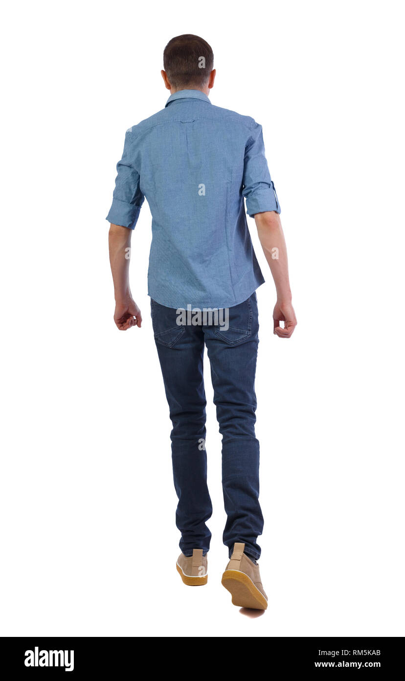 Back view of going handsome man . walking young guy . Rear view people ...