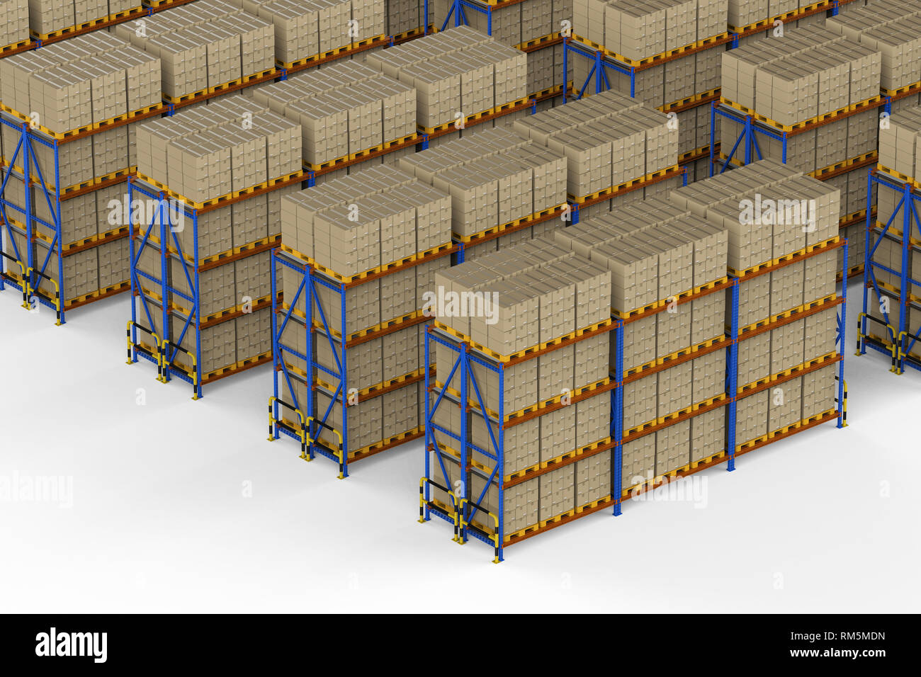 3d rendering racks full of carton boxes in warehouse Stock Photo - Alamy