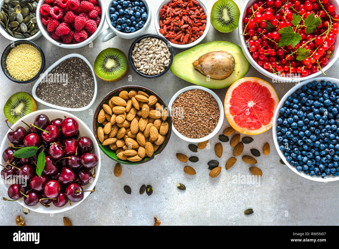 Selection of antioxidant food. Healthy super foods, detoxification with