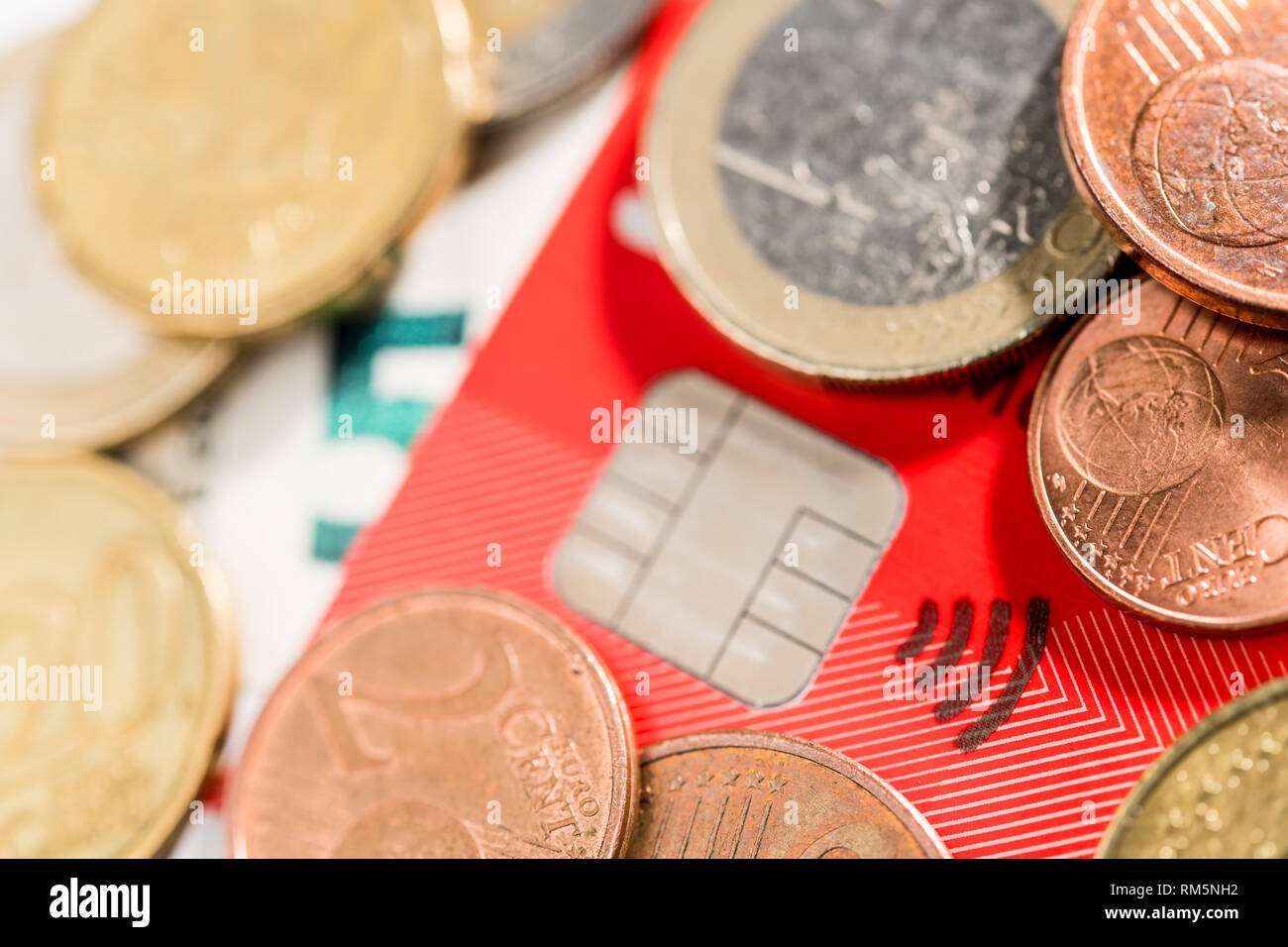 EC Card with Euro coins Stock Photo