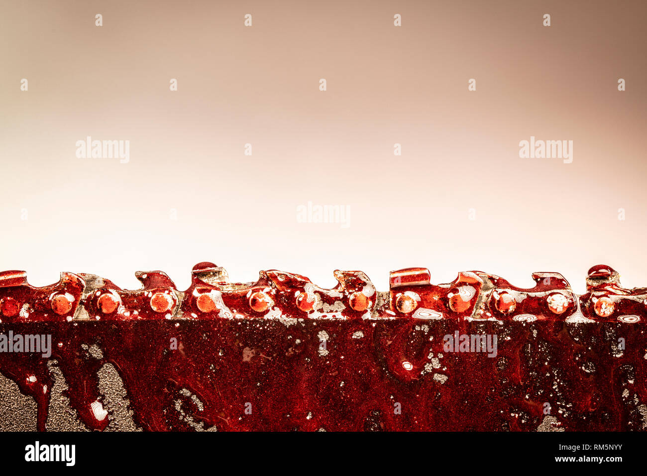 blood on classic chainsaw,detail. Stock Photo