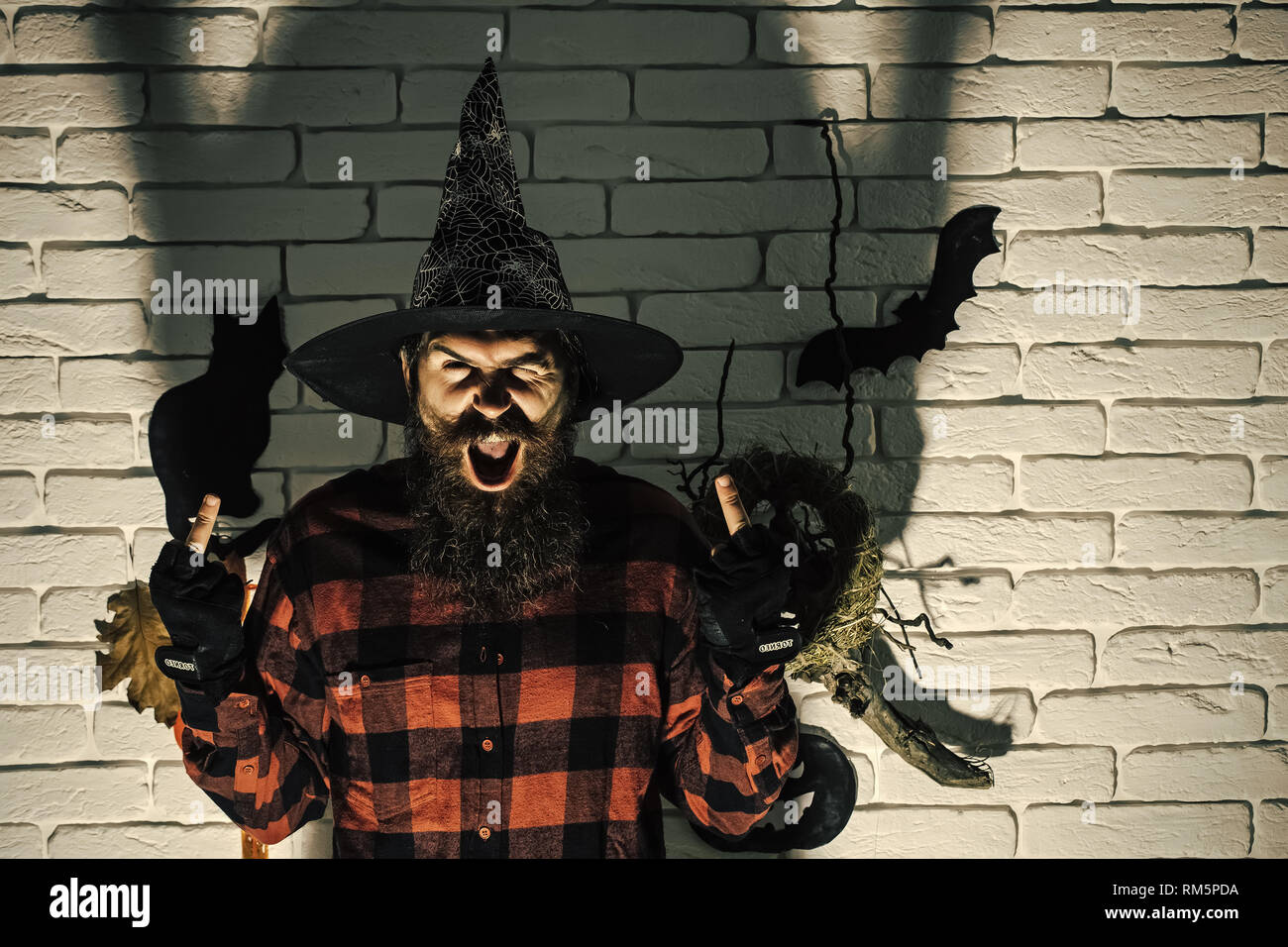 Halloween Man Giving Double Middle Finger Gestures In Dark Shadow Stock Photo Alamy
