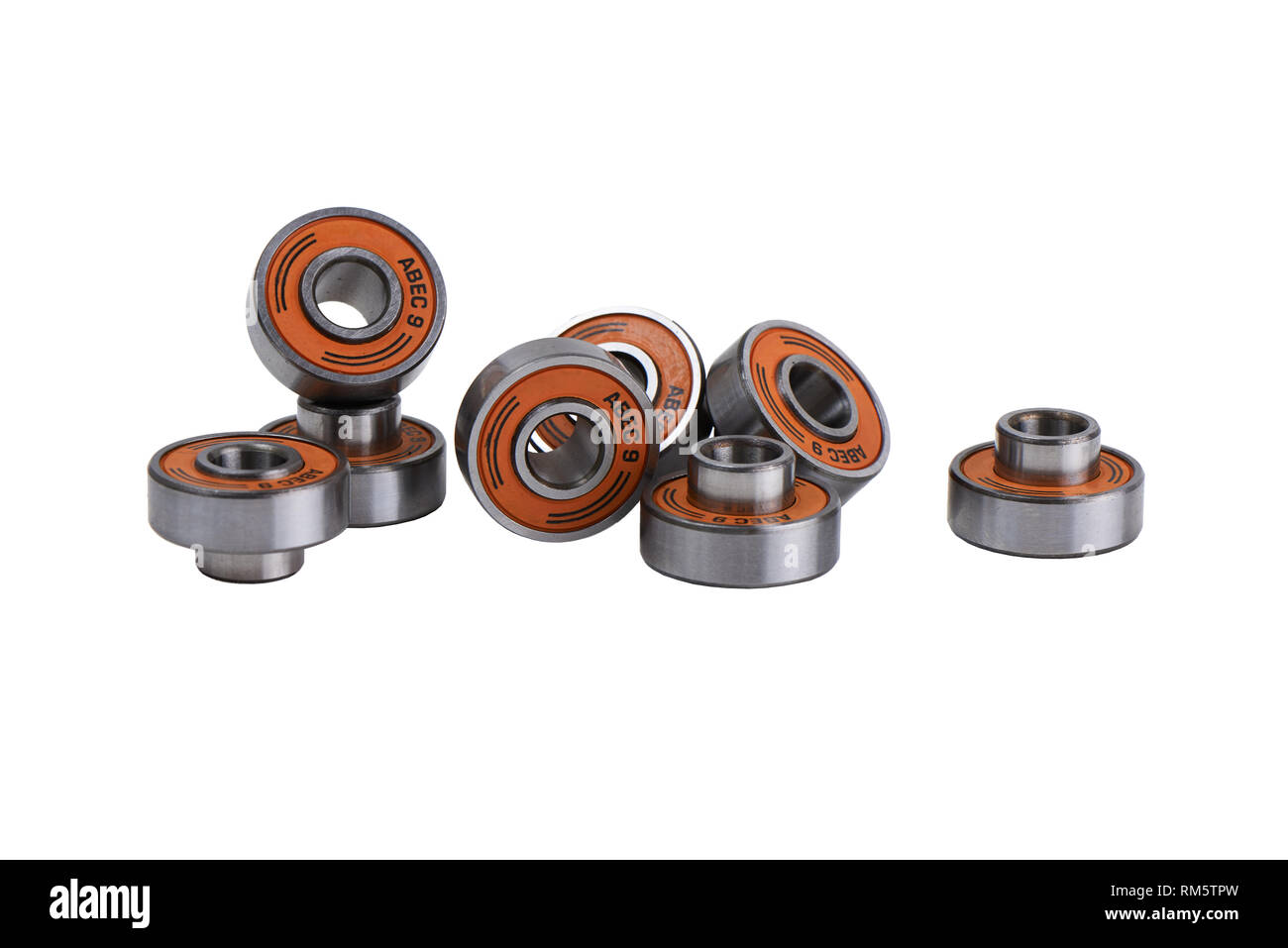 built-in spacer ABEC9 608 bearings for longboard or skateboard. Stock Photo