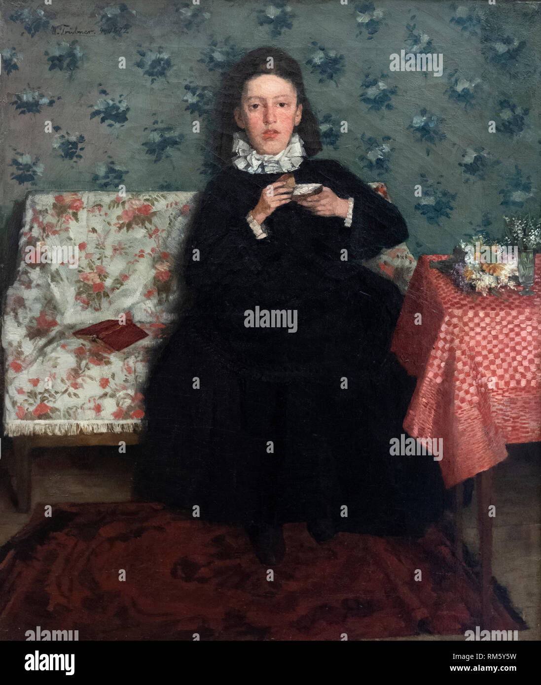 Wilhelm Trübner (1851-1917), On the Sofa, 1872. Auf dem Kanapee. Alte Nationalgalerie, Berlin. Stock Photo