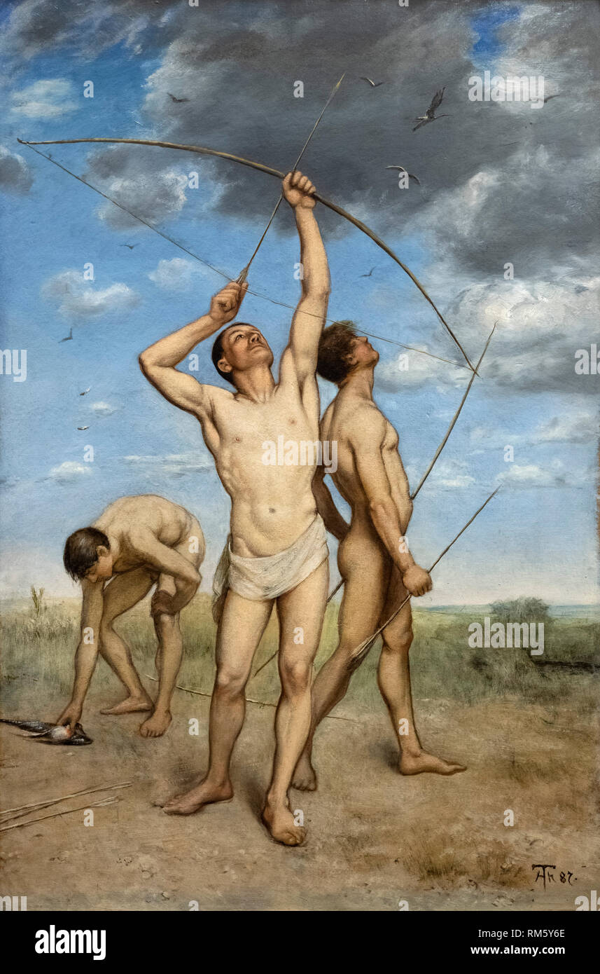 Hans Thoma (1839-1924), Archers, 1887. Bogenschützen. Alte Nationalgalerie, Berlin, Germany. Stock Photo