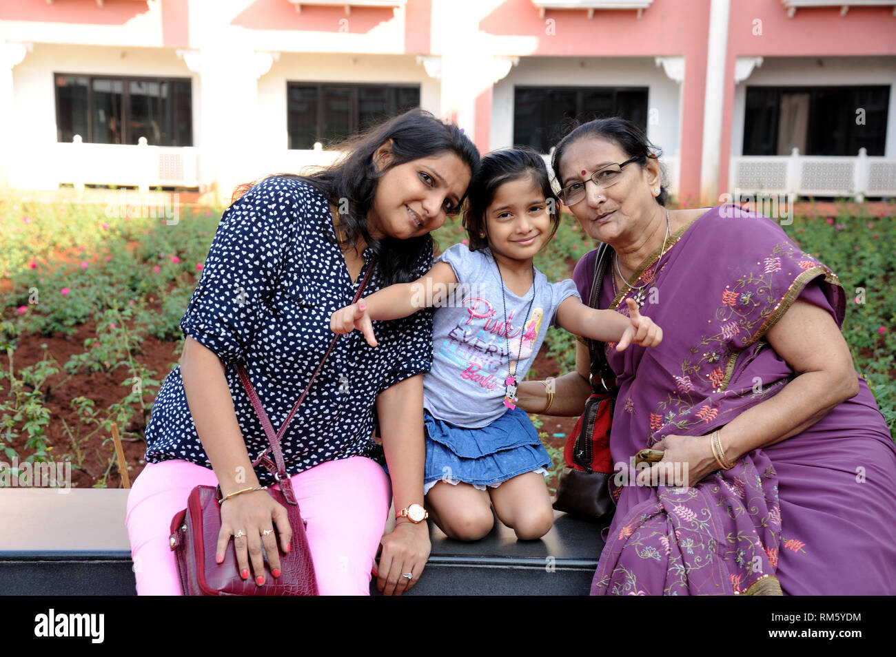 Three generations Grandmother mother daughter, India, Asia, MR#736K, MR#736LA, MR#364 Stock Photo