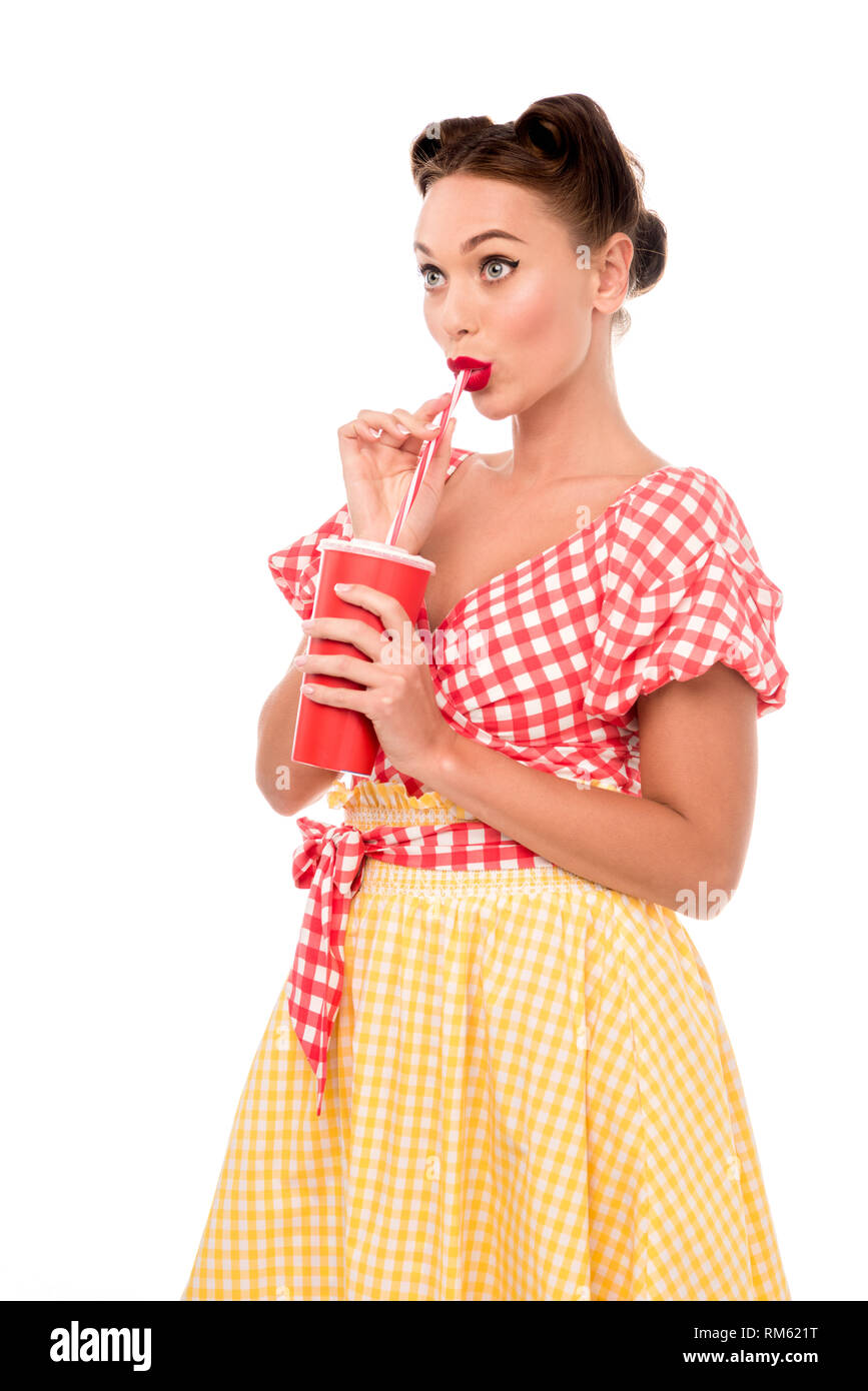 Pretty pin up girl drinking hi-res stock photography and images - Alamy