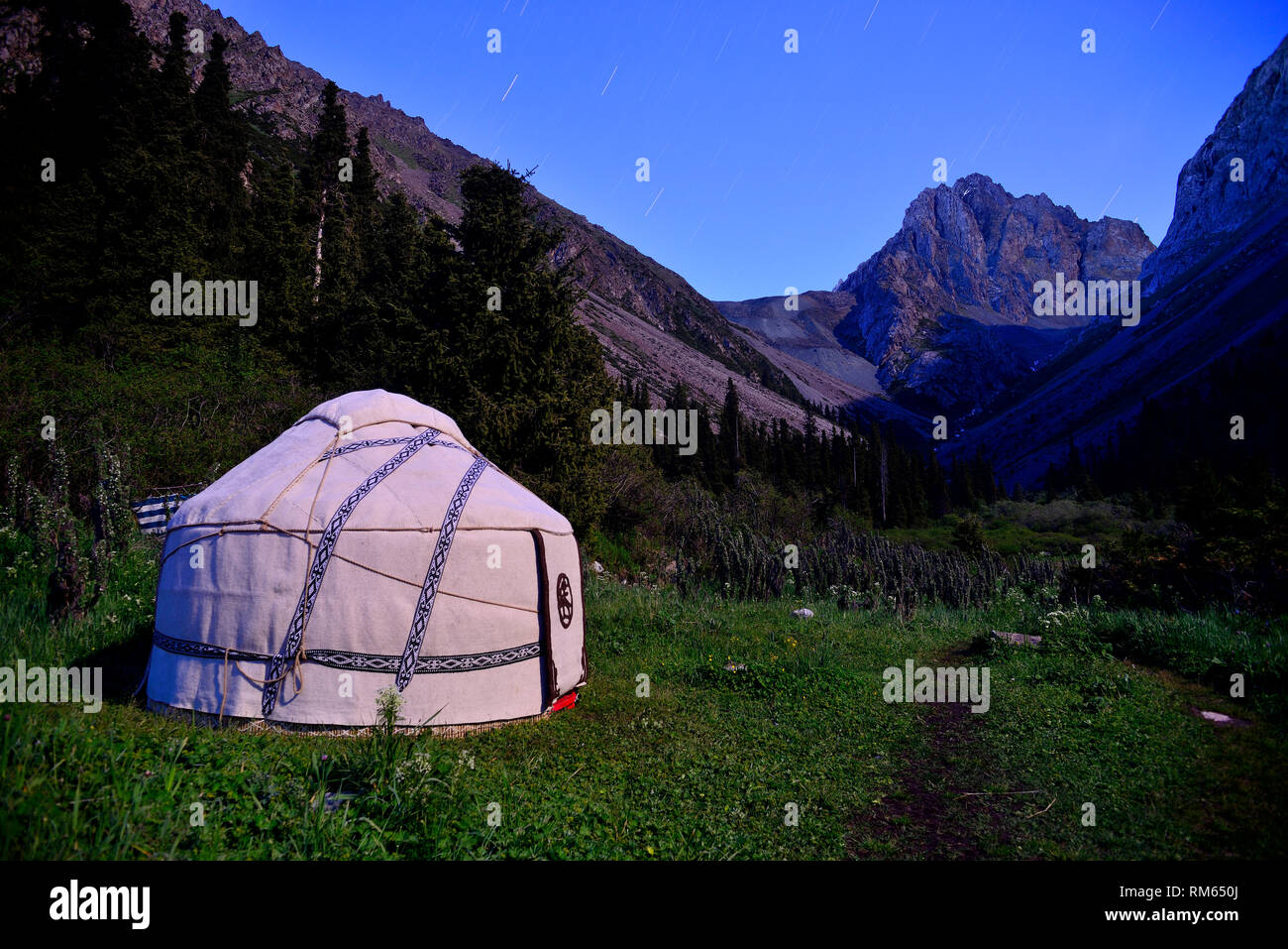 Yurt in Sirota Hut camp, trekking to Ala Kol lake, Karakol valley, Kyrgyzstan Stock Photo