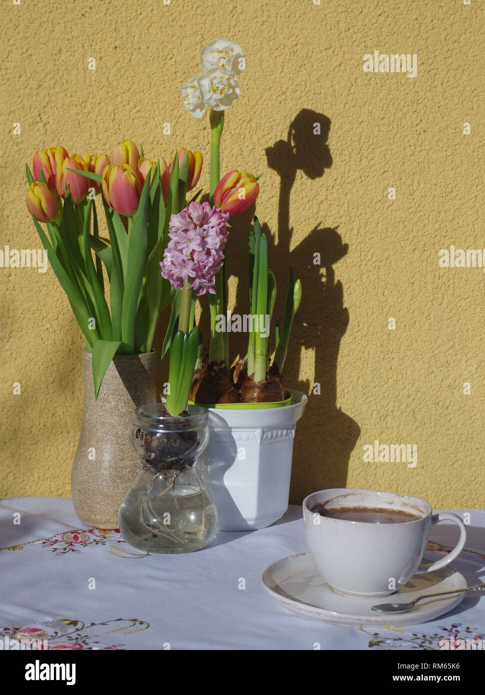 Frühlingsblumen in einem Arrangement zu Ostern Stock Photo