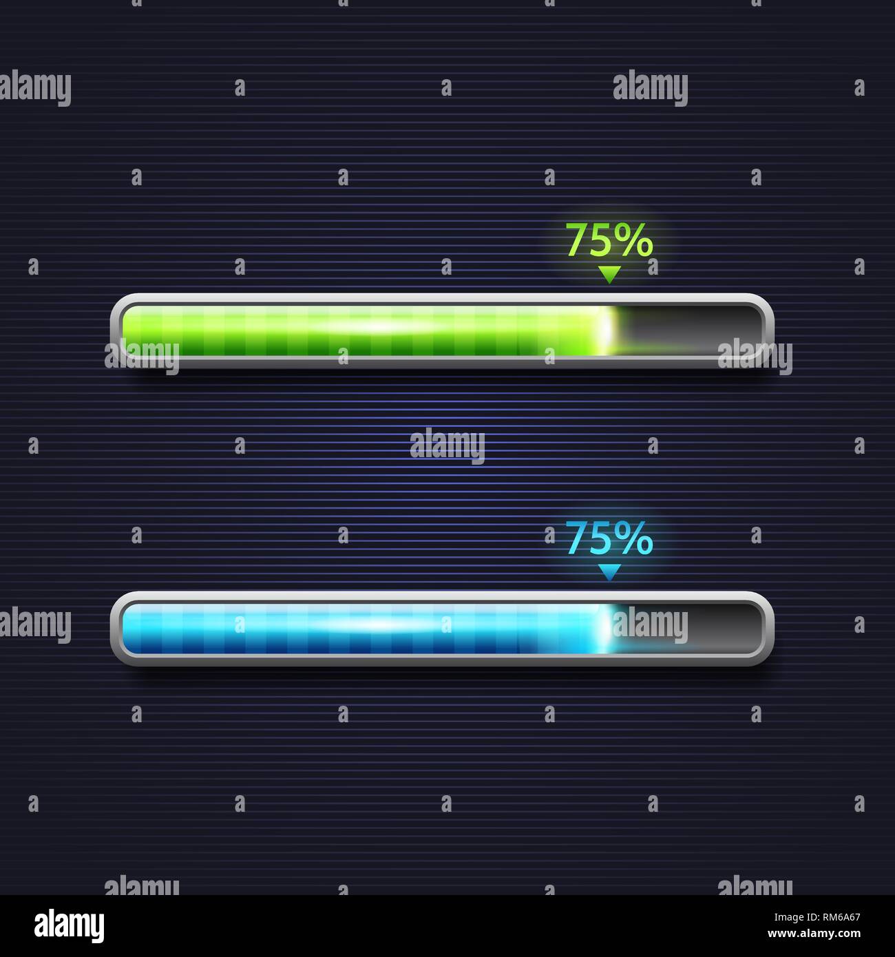 Blue and green progress bar, loading, template for app interface Stock Vector