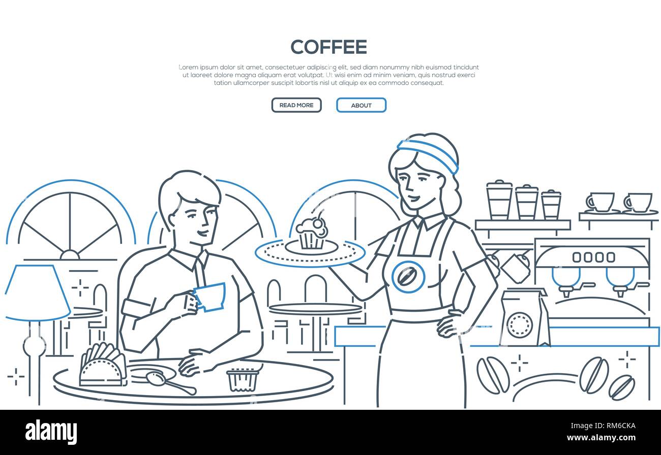 Coffee - modern line design style web banner Stock Vector